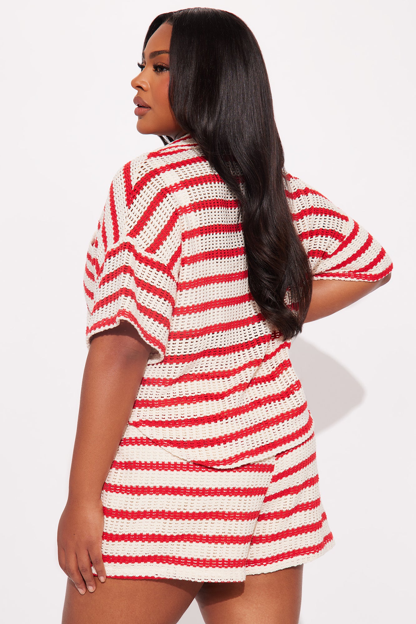 Savannah Stripe Crochet Short Set  - Red/combo - Image 7