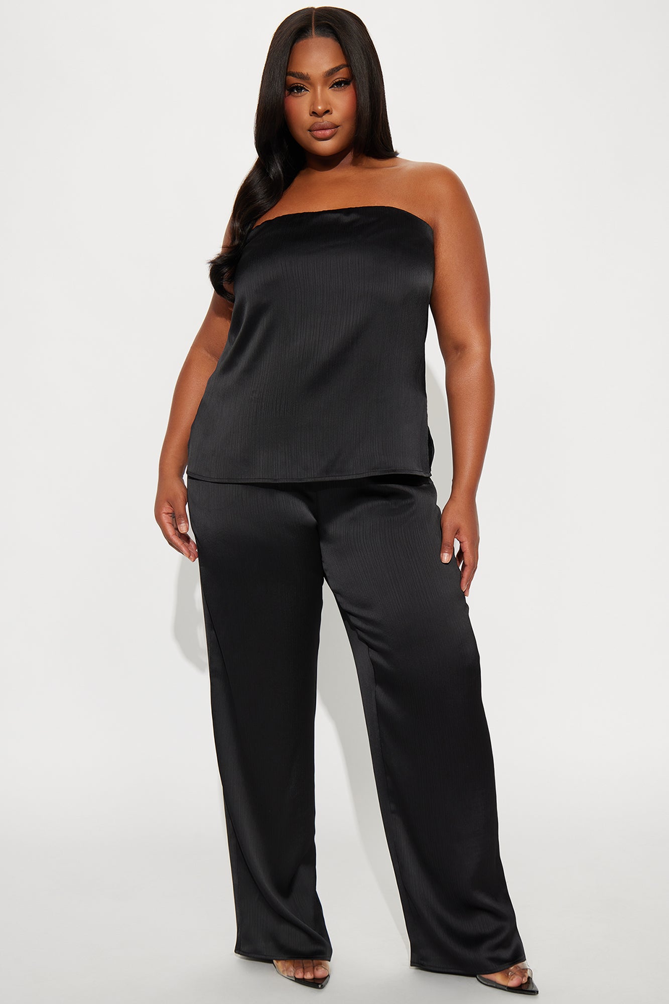 Always Glammed Up Satin Tube Top Pant Set - Black - Image 4