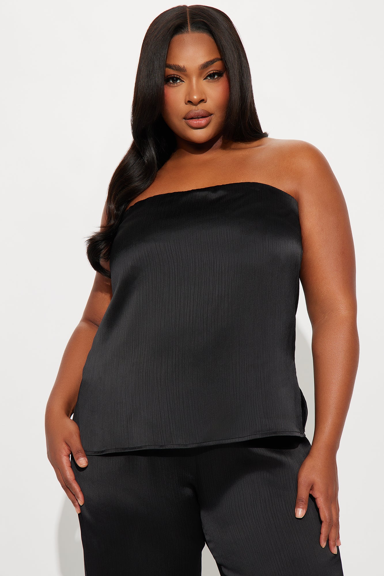 Always Glammed Up Satin Tube Top Pant Set - Black - Image 5