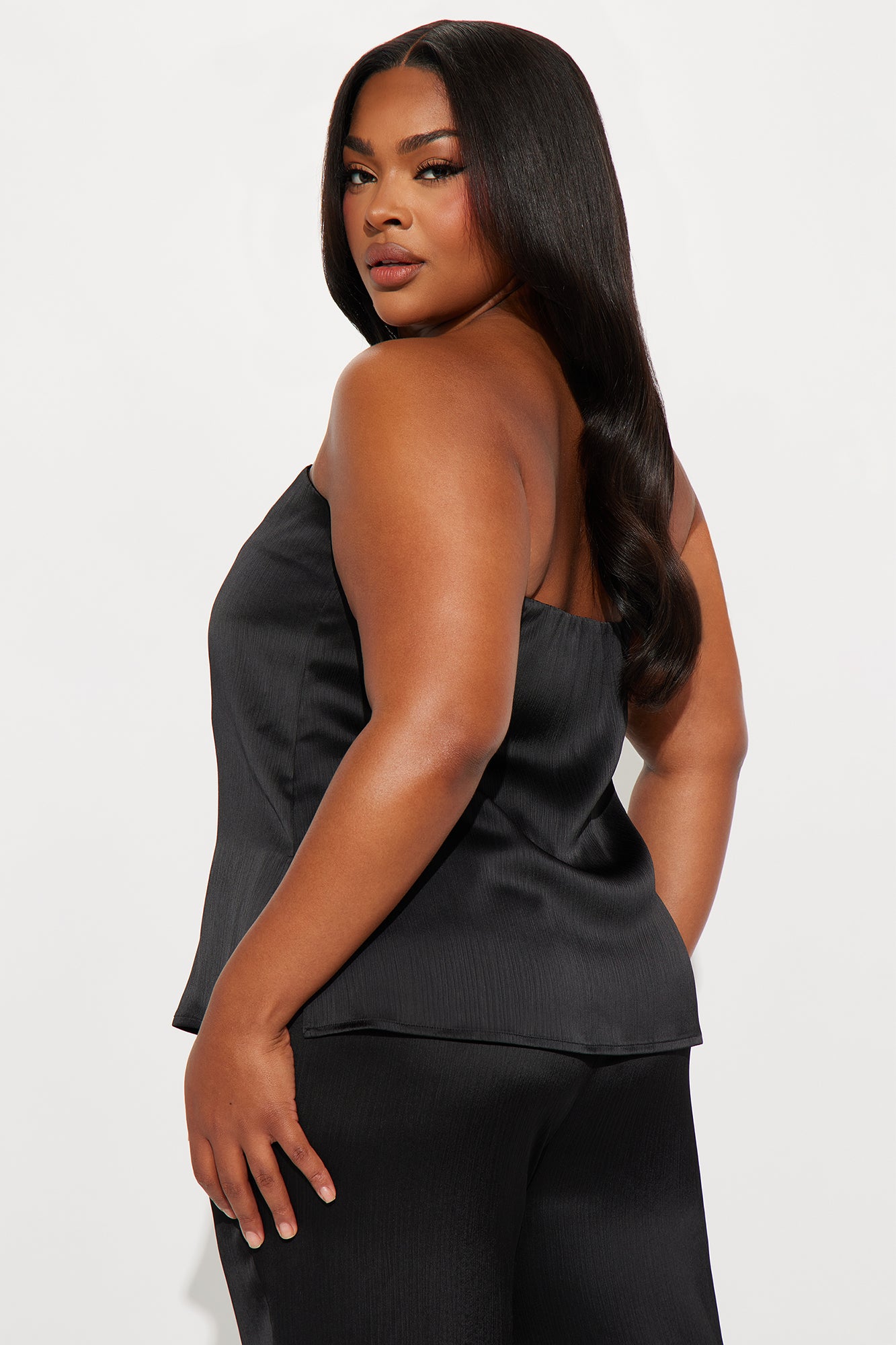 Always Glammed Up Satin Tube Top Pant Set - Black - Image 6