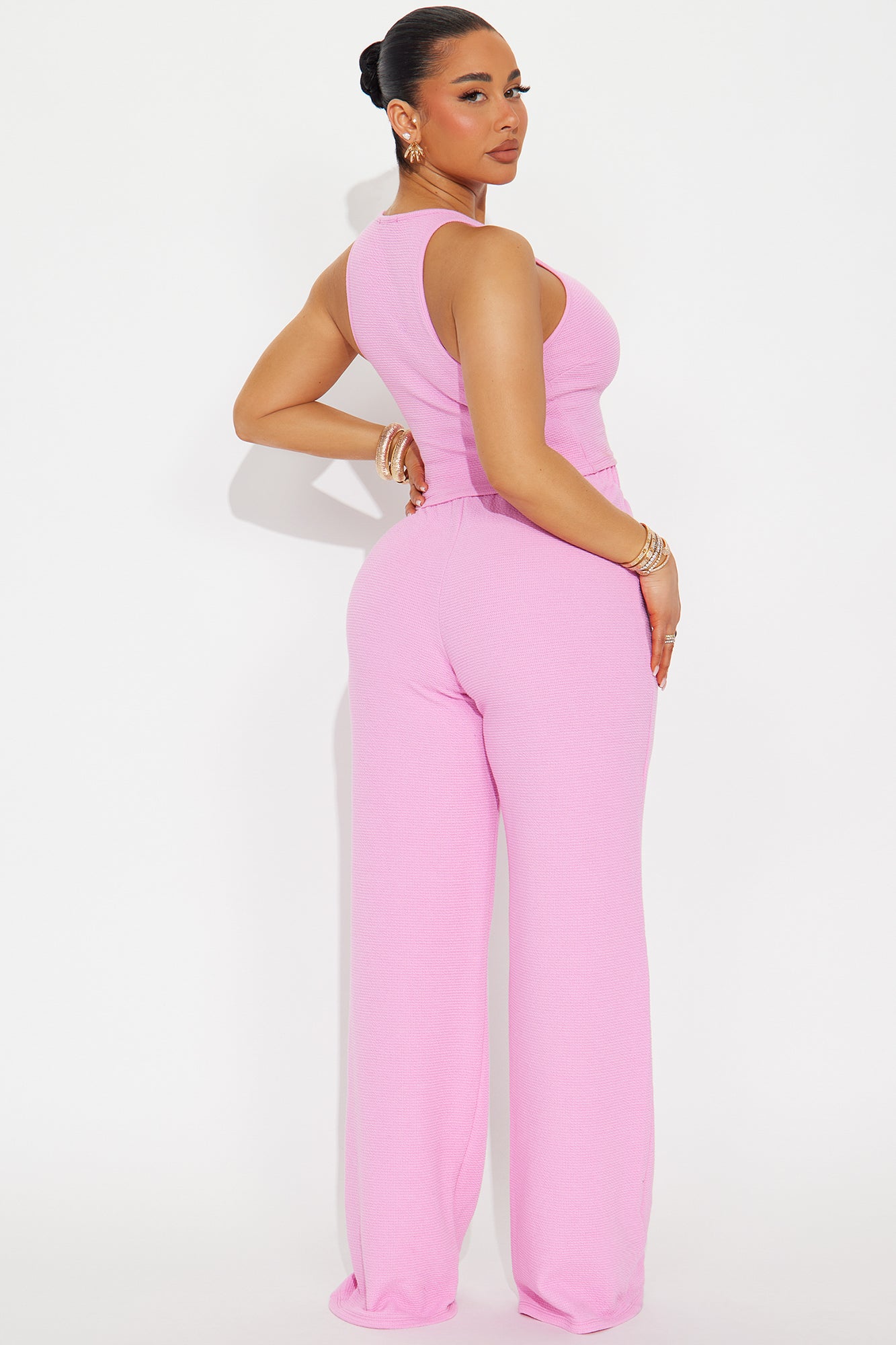 Alana Textured Wide Leg Pant Set - Pink - Image 3