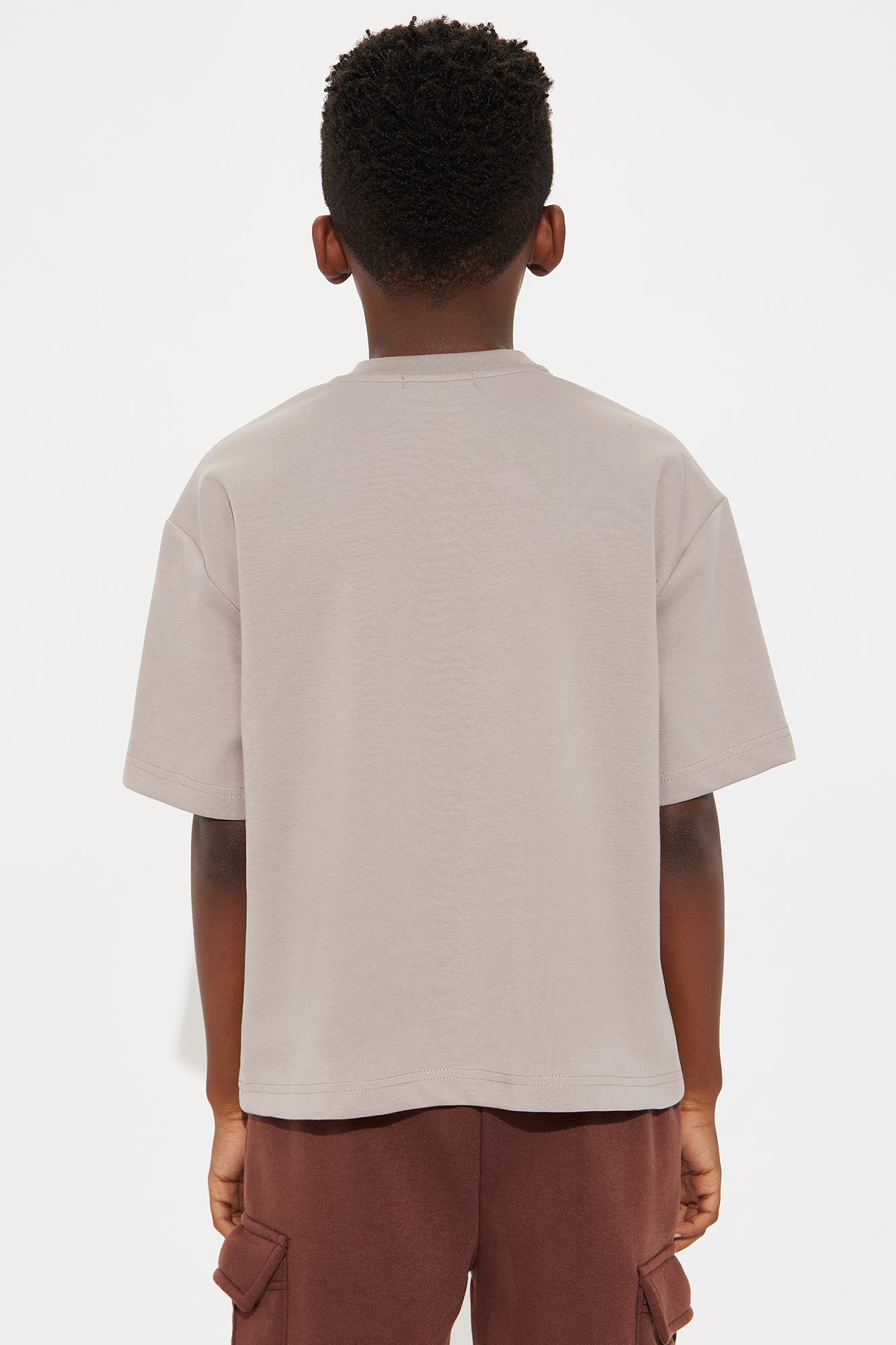 Mini Vertical Wavy Contrast Stitch Boxy Tee - Taupe - Image 3