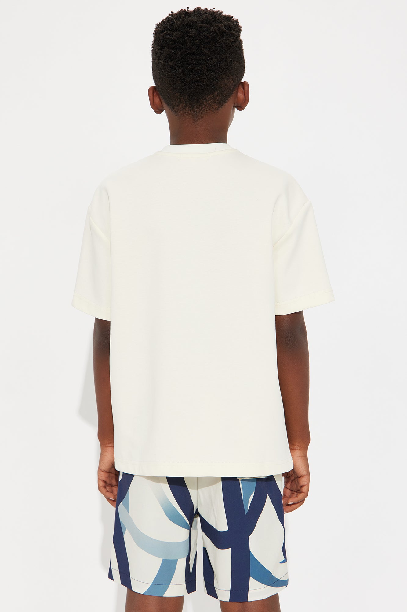 Mini Circular Contrast Stitch Oversized Tee - Cream - Image 3