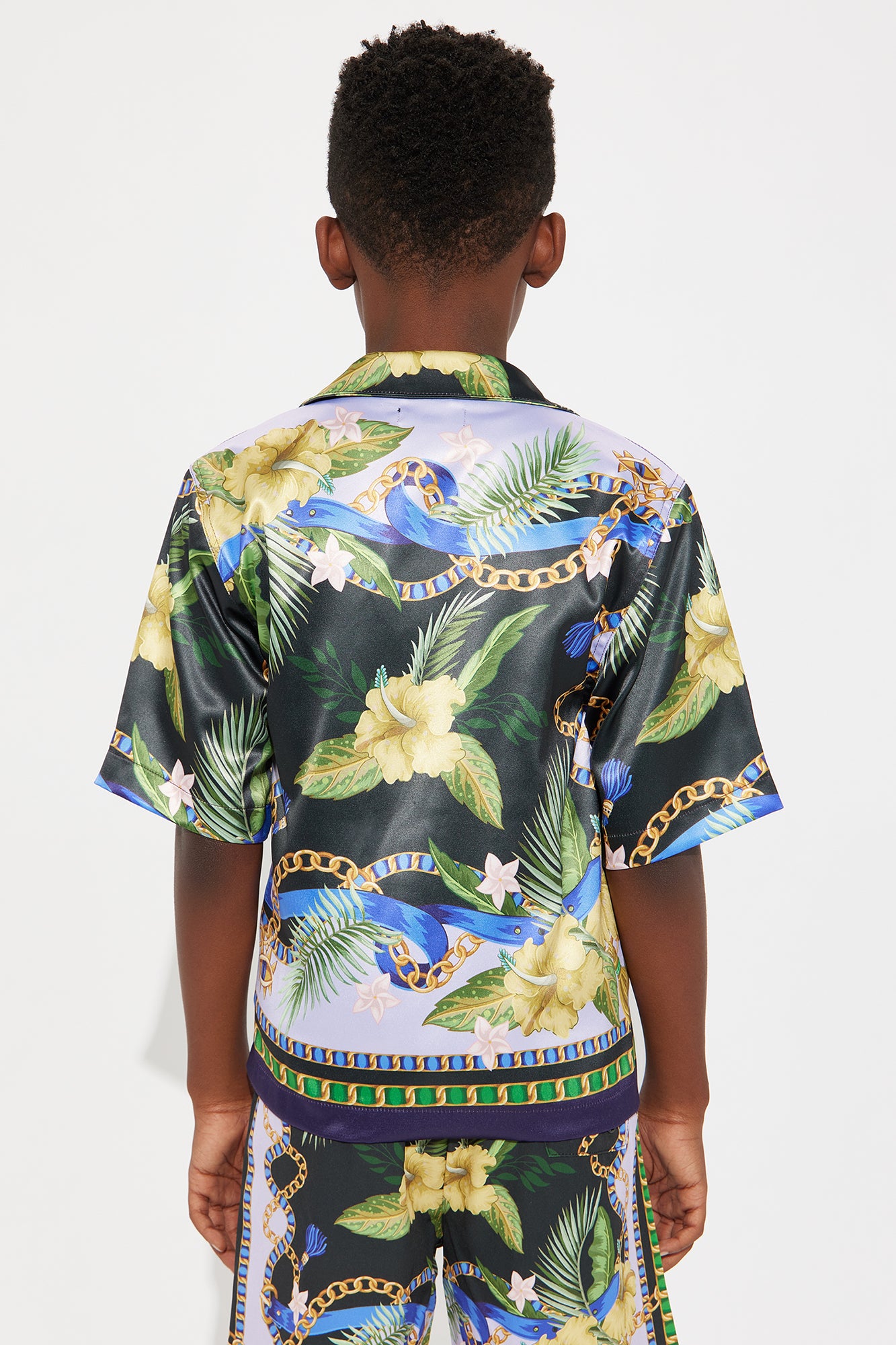 Mini Baroque Floral Cuban Collar Button Up Shirt - Multi Color - Image 4