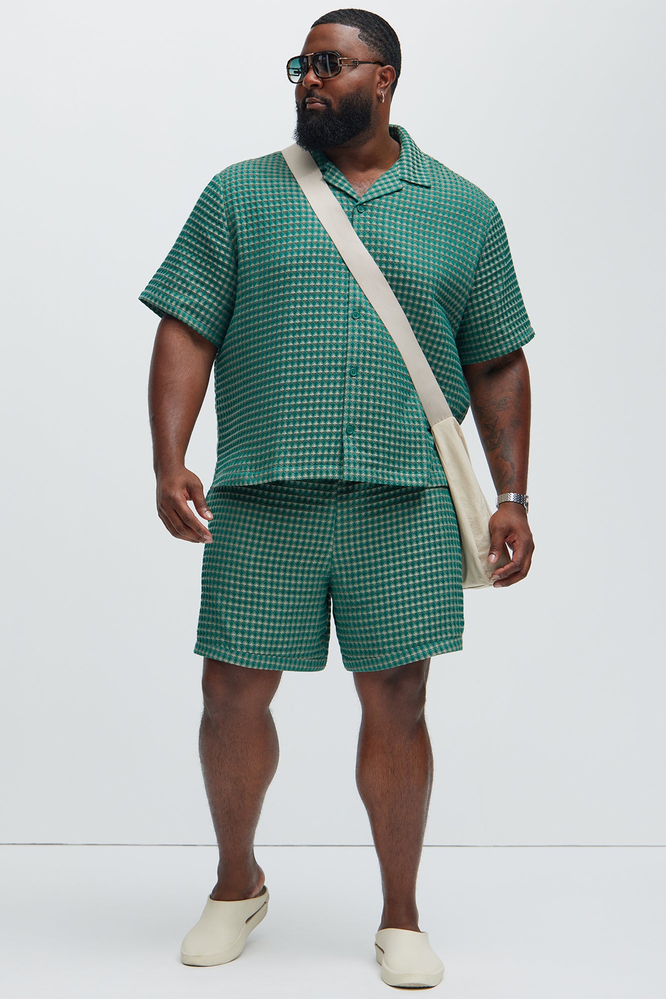 Dimensional Textured Button Up Shirt - Green/combo - Image 6