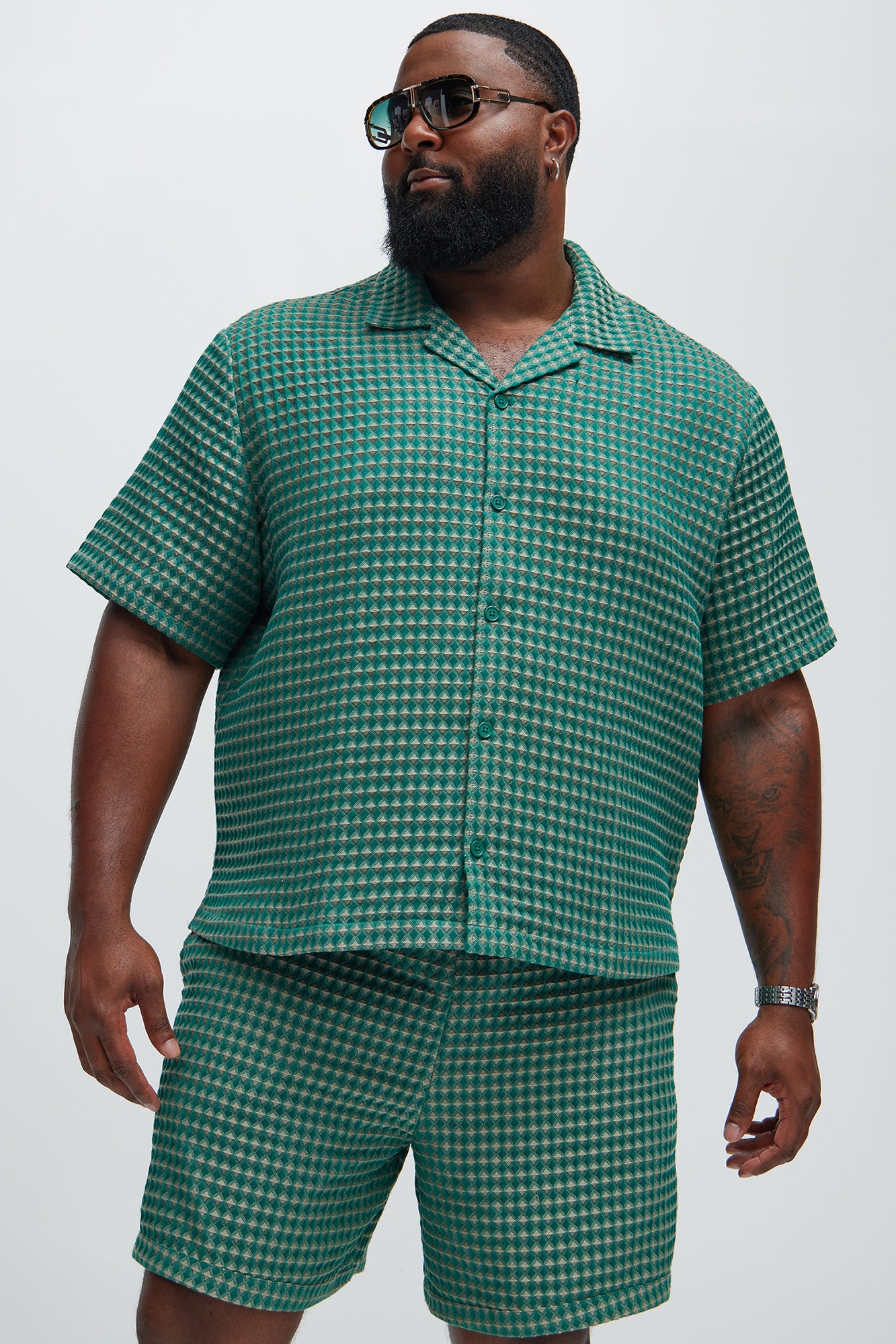 Dimensional Textured Button Up Shirt - Green/combo - Image 5