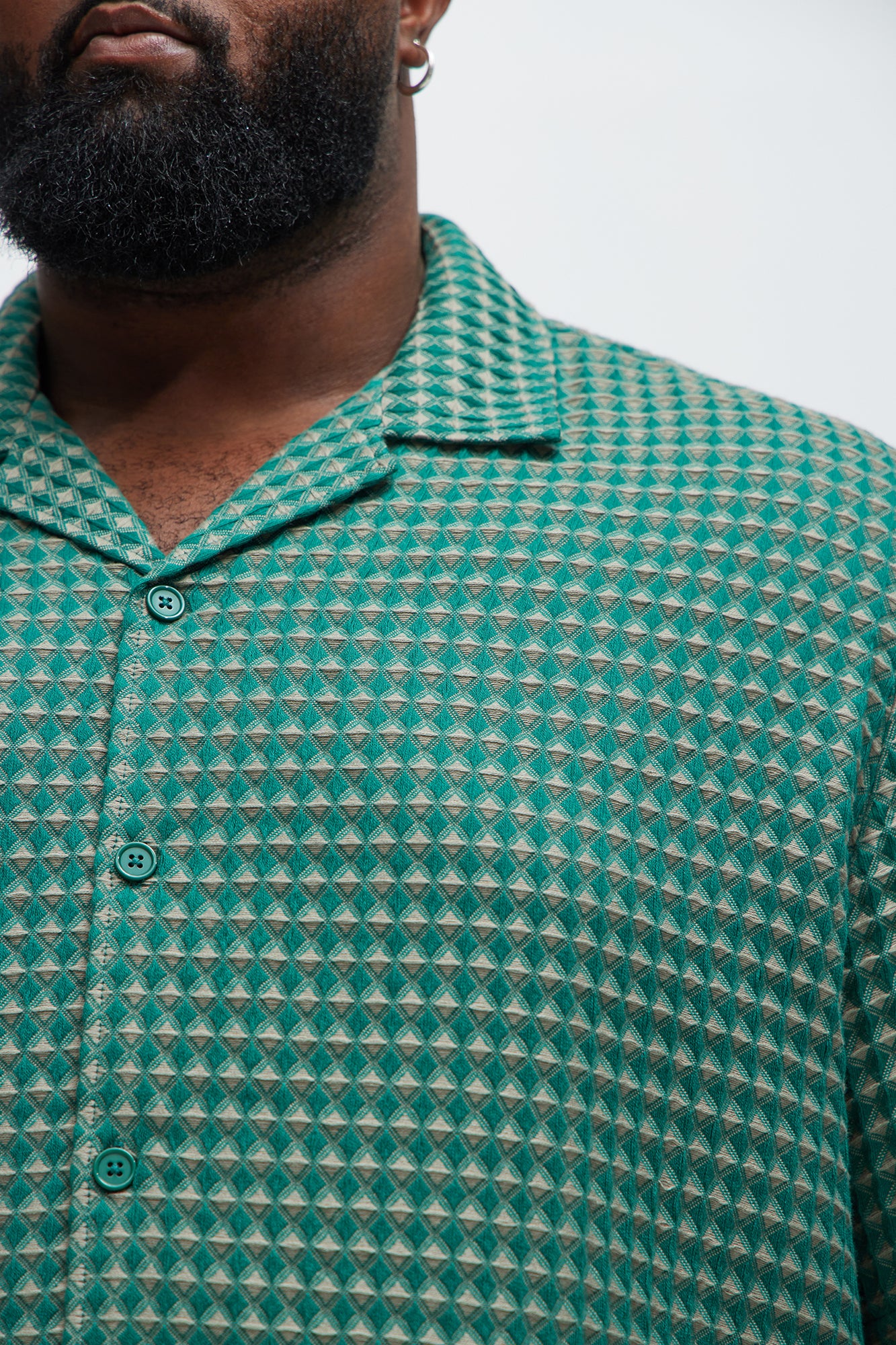 Dimensional Textured Button Up Shirt - Green/combo - Image 7