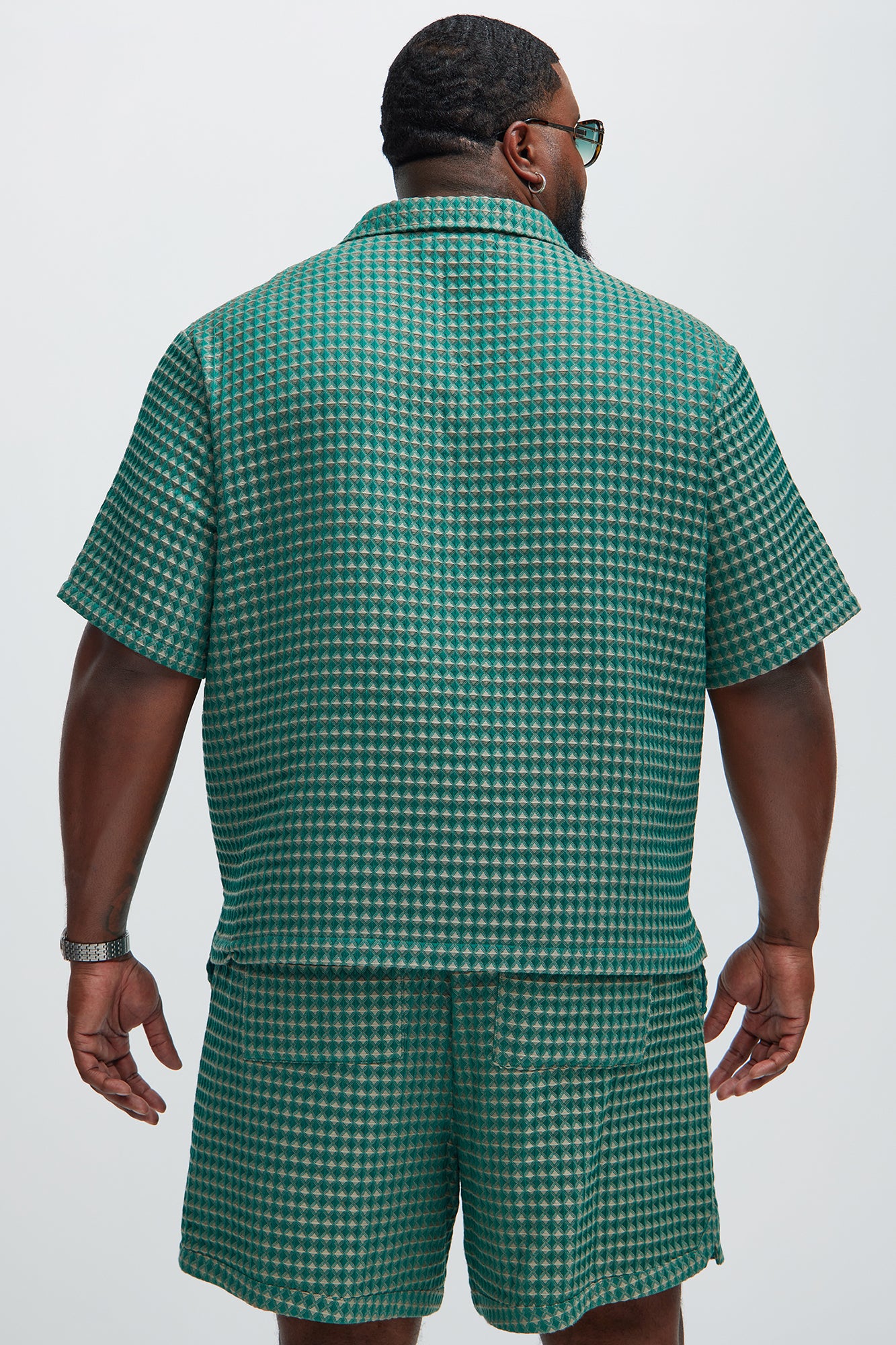 Dimensional Textured Button Up Shirt - Green/combo - Image 8