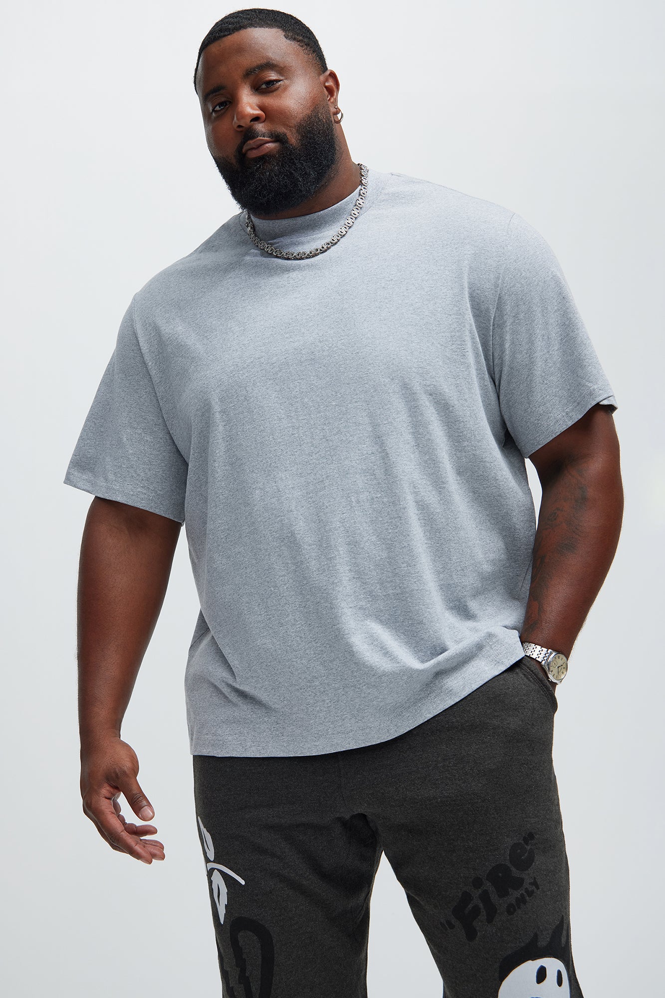 Oversized Heavyweight Short Sleeve Tee - Heather Grey - Image 4