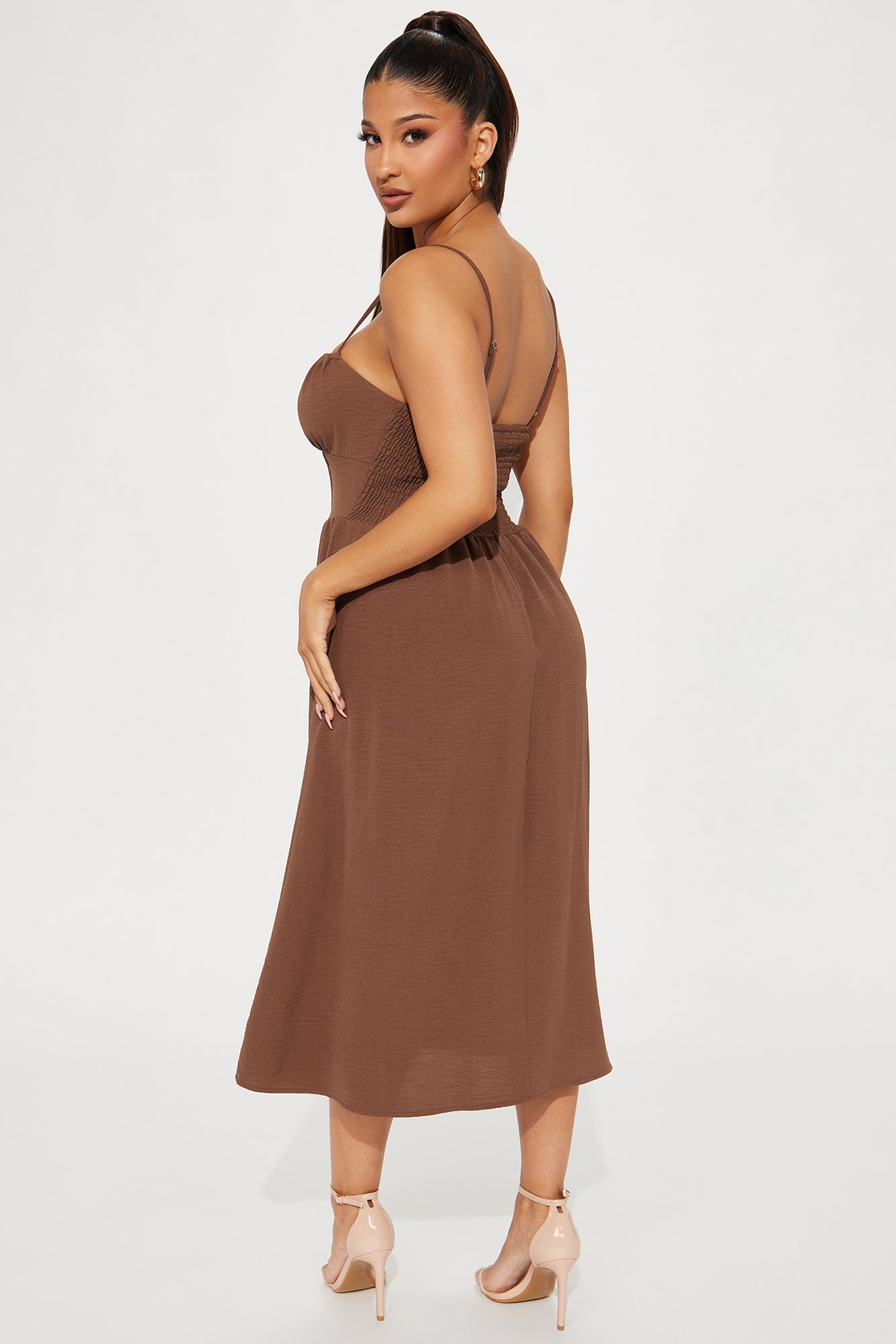 Amalfi Summer Midi Dress - Chocolate - Image 3