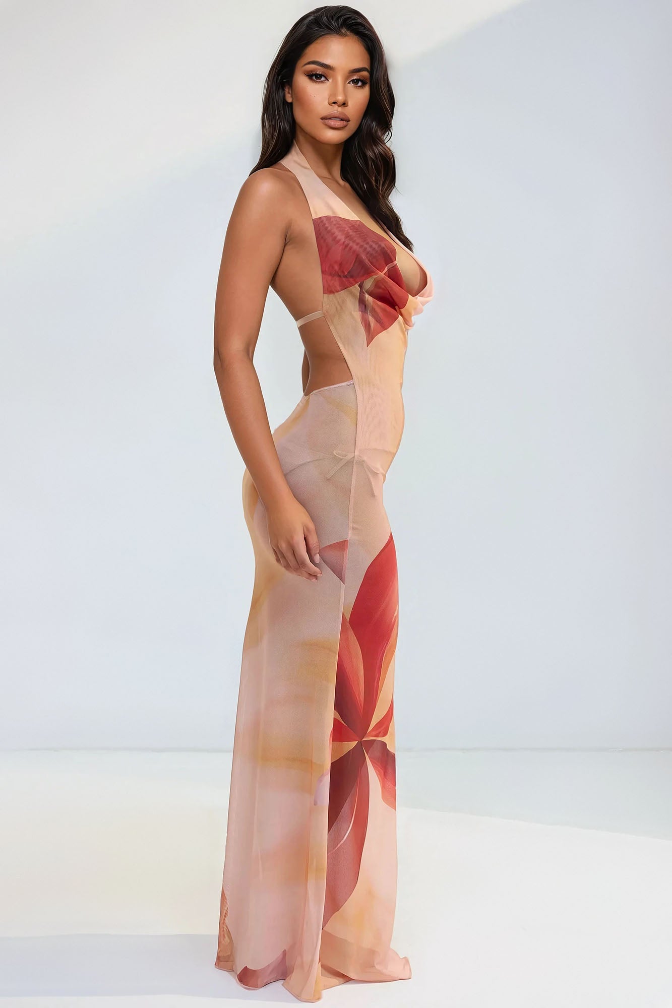 Paradise Calling Flower Mesh Cover Up Maxi Dress - Pink/combo - Image 3