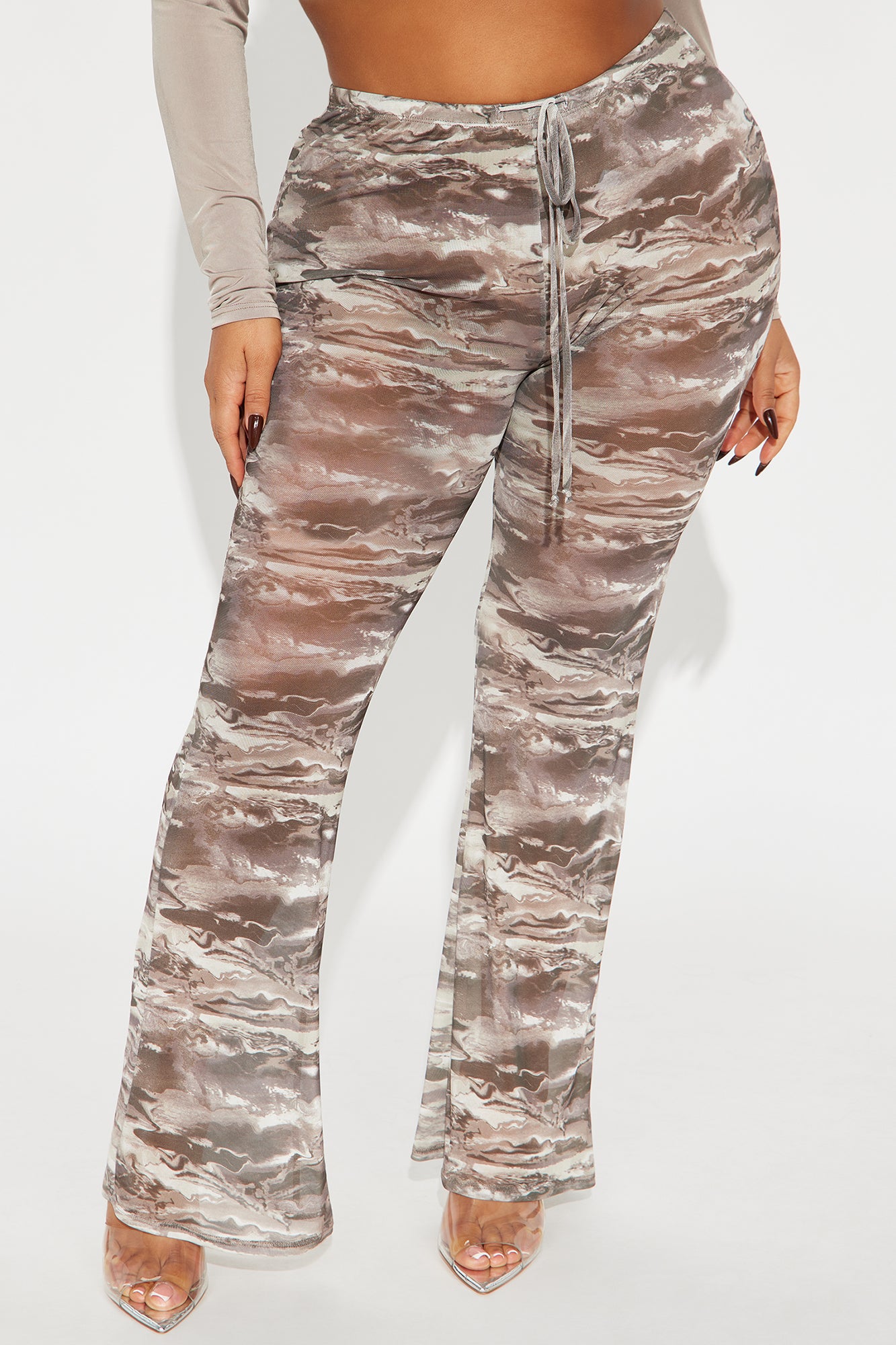 Estella Marble Mesh Flare Pant - Brown/combo - Image 5