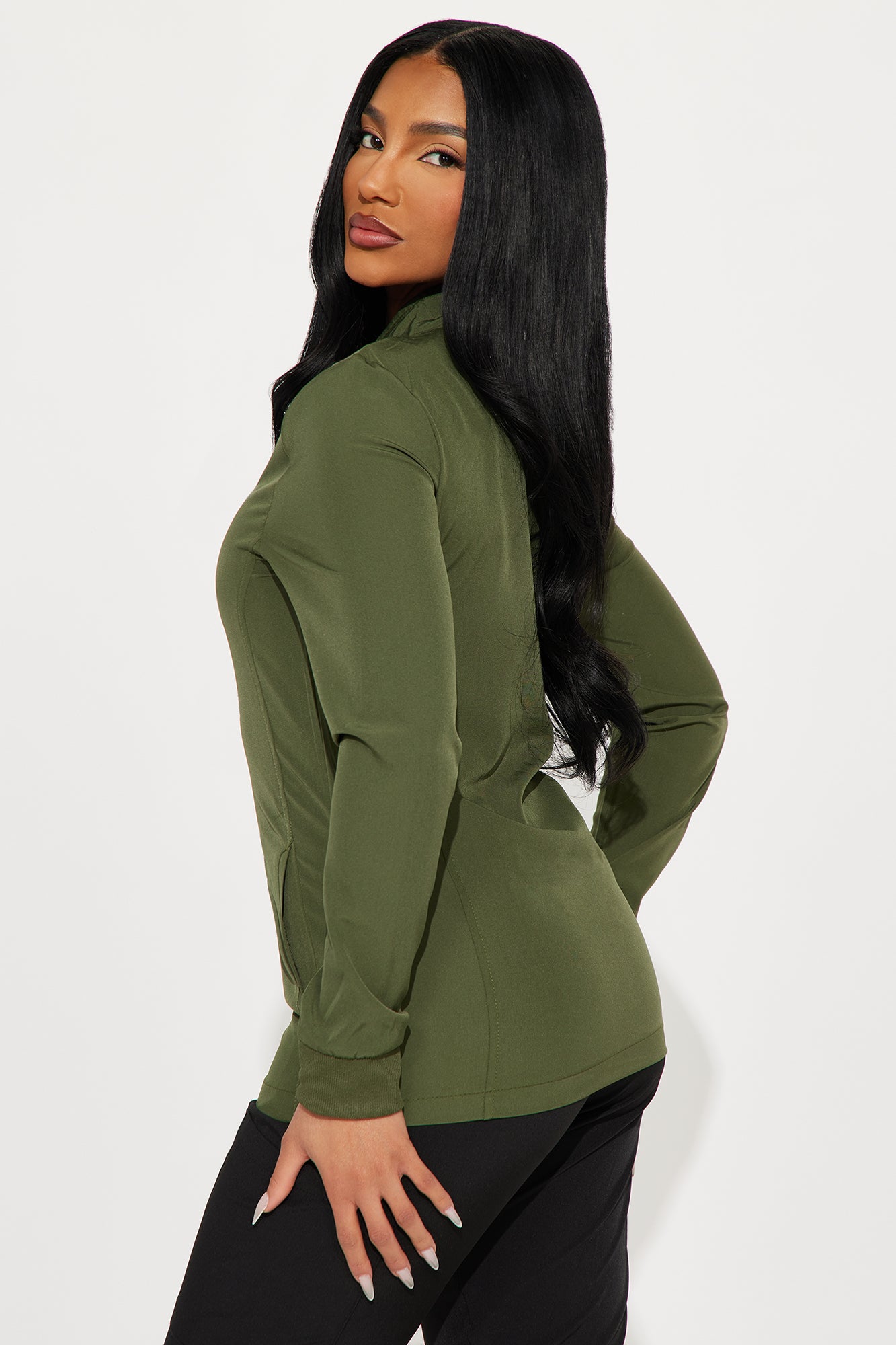Clocked In Stretch Zip Up Scrub Uniform Jacket - Olive - Image 4