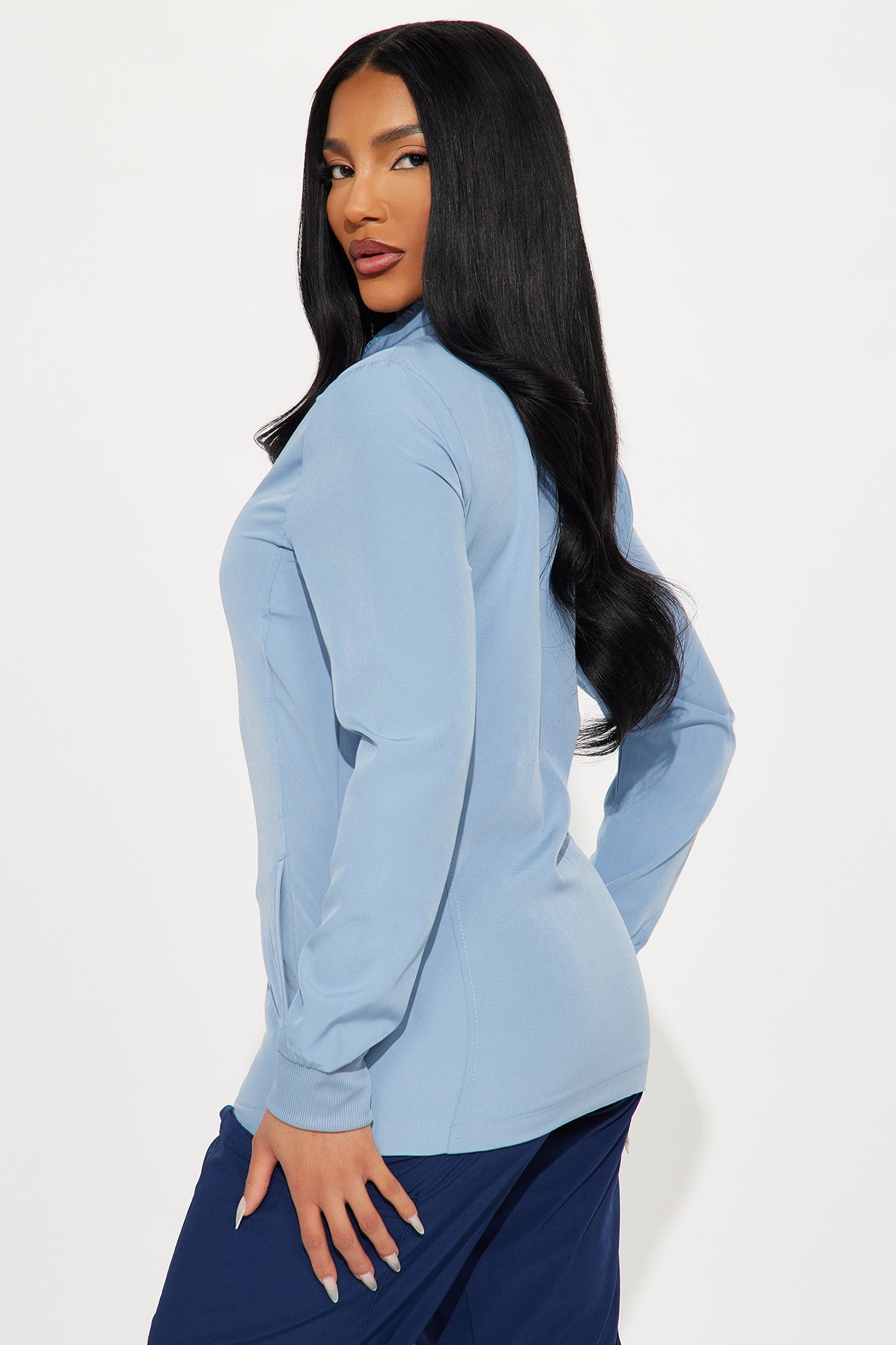 Clocked In Stretch Zip Up Scrub Uniform Jacket - Slate Blue - Image 3