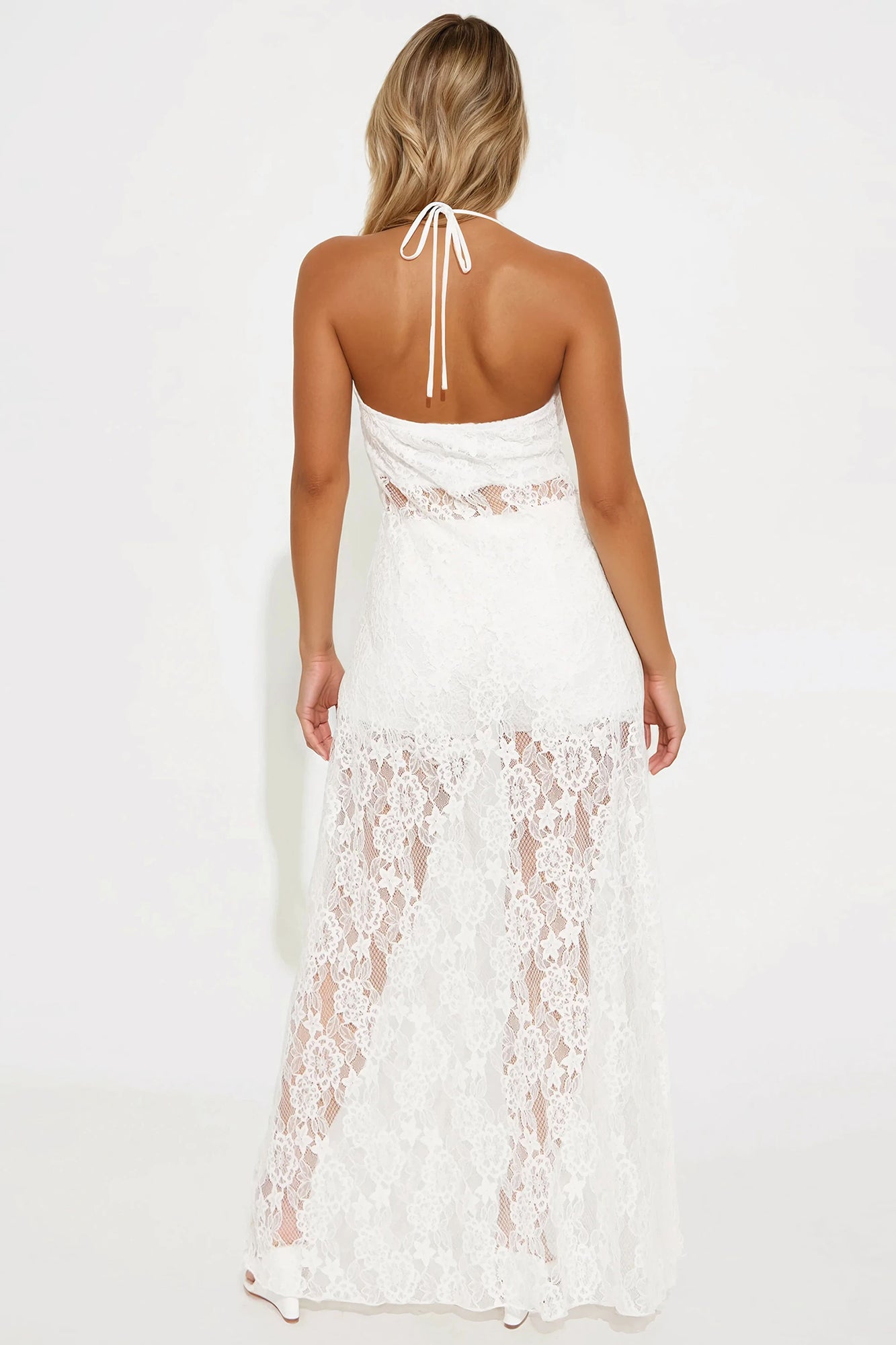 Arabella Lace Long Flyaway Top And Micro Short Set - White - Image 3