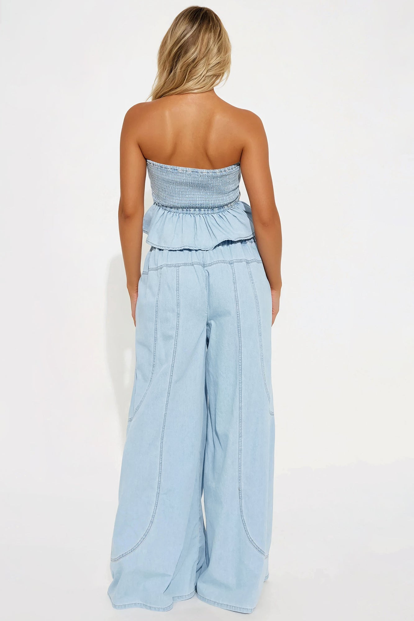 City Brunch Vibes Pant Set - Light Wash - Image 3