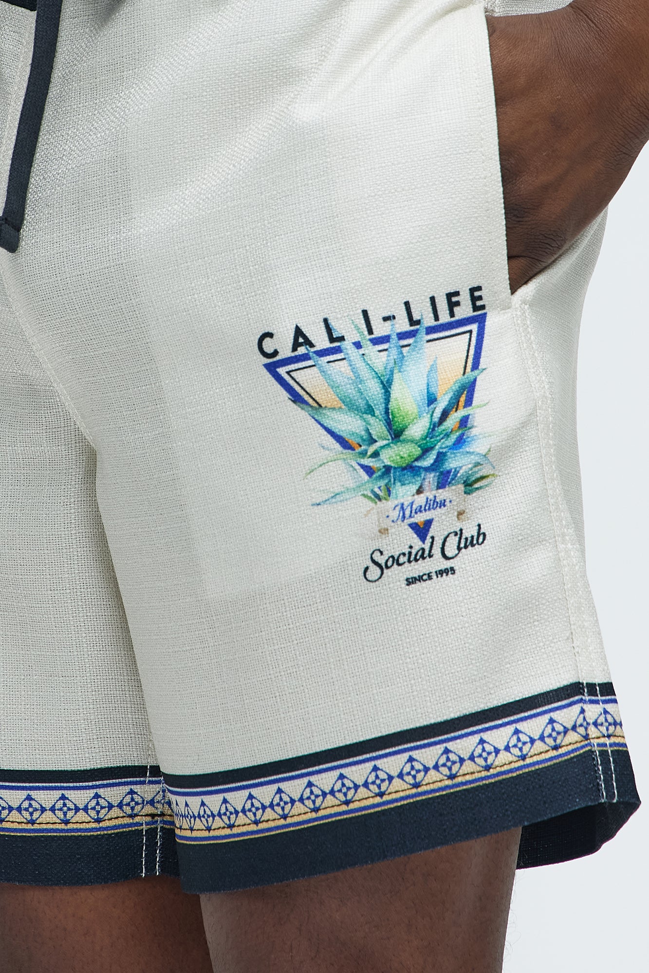 Cali Life Border Print Colorblock Relaxed Shorts - Natural/Combo - Image 3