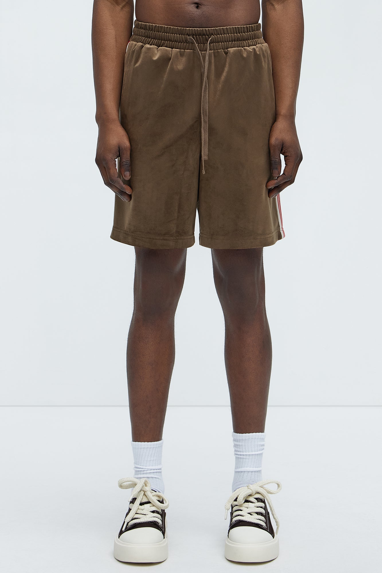 Like You Do Velour Relaxed Shorts - Brown - Image 3