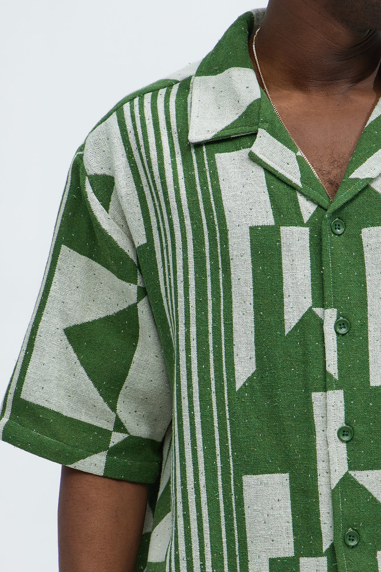 Abstract Cuban Collar Button Down Shirt - Olive/combo - Image 3