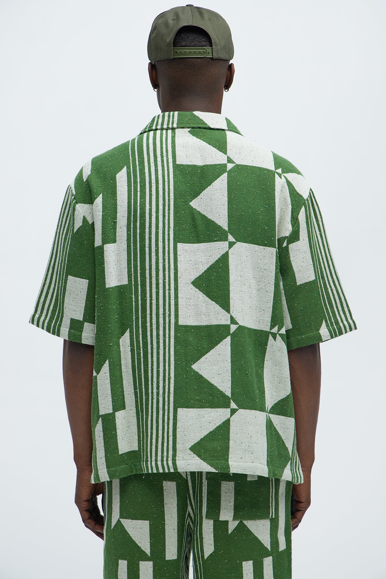 Abstract Cuban Collar Button Down Shirt - Olive/combo - Image 4