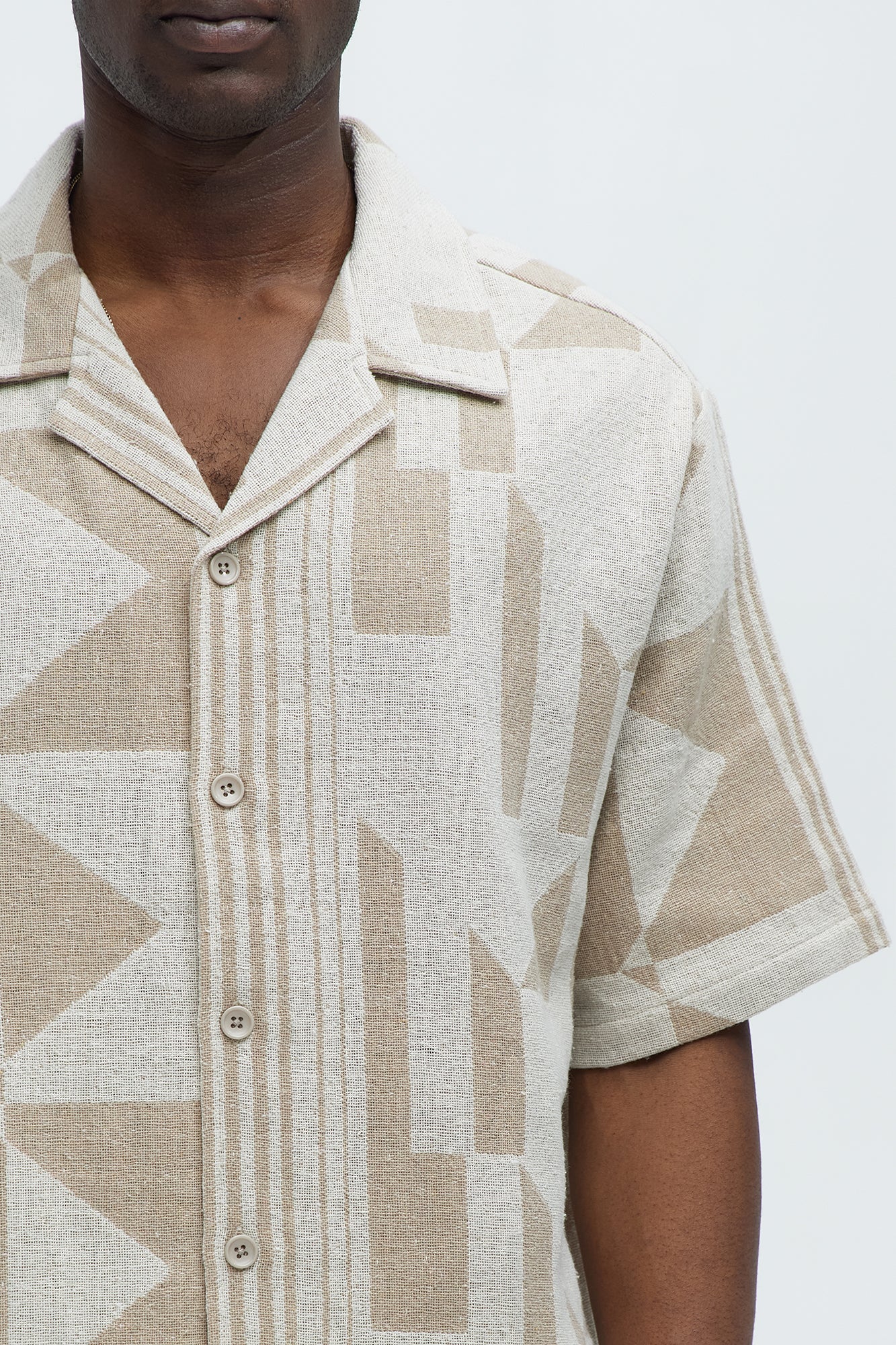 Abstract Cuban Collar Button Down Shirt - Cream/combo - Image 3
