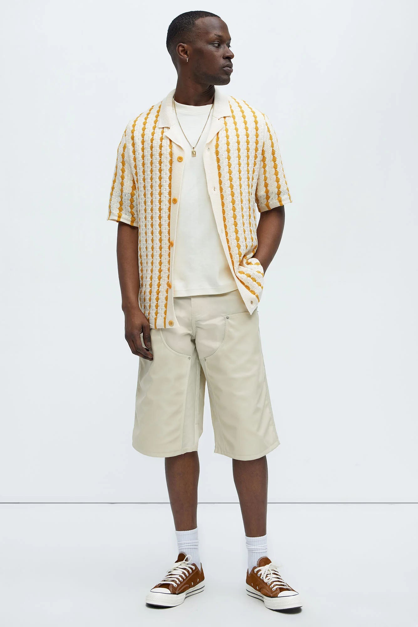 Berlin Carpenter Panel Baggy Shorts - Off White - Image 3