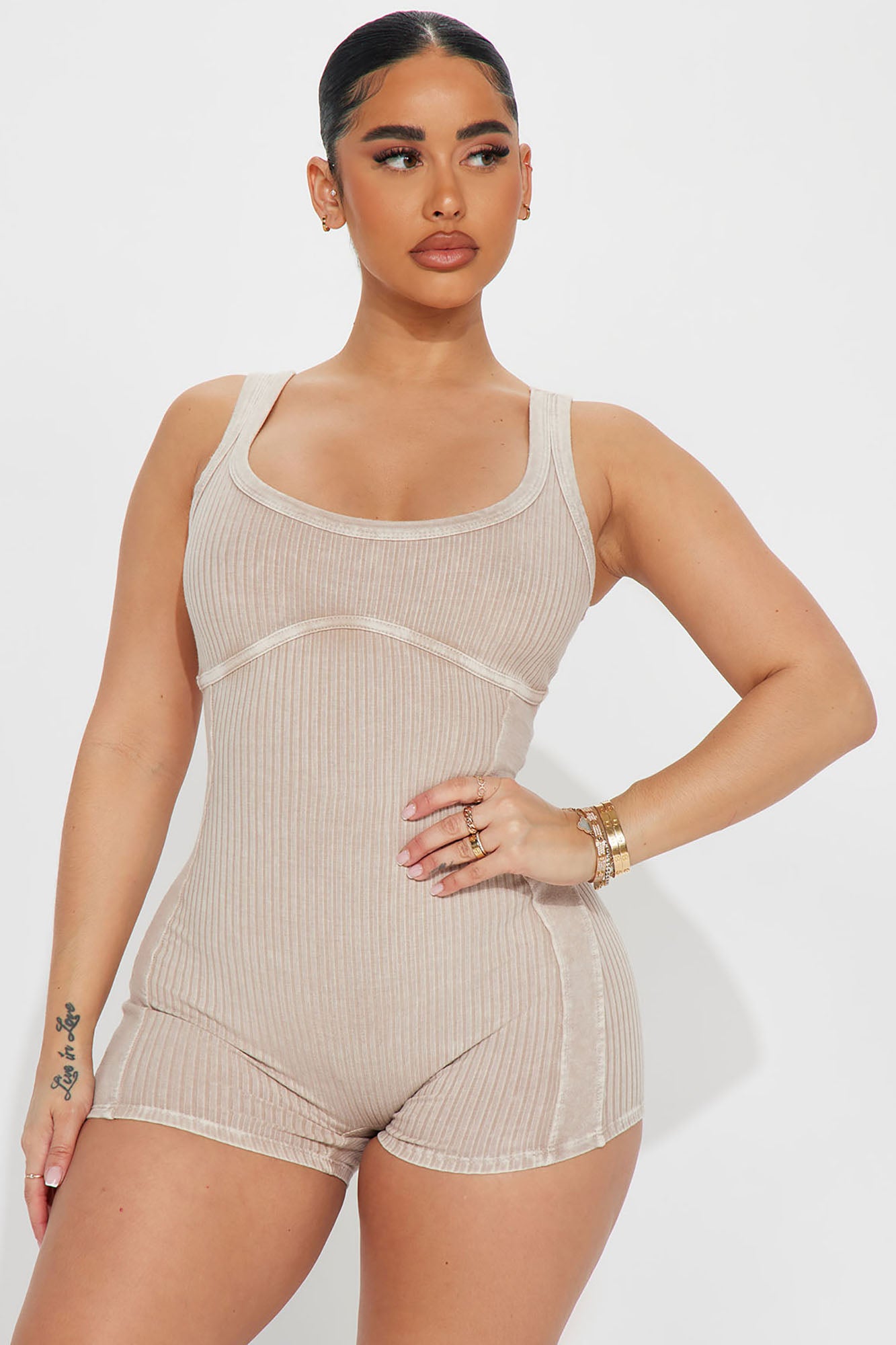 Andrea Ribbed Romper Set - Sand - Image 3