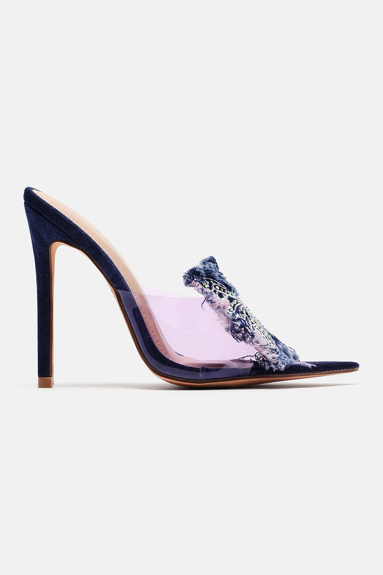 Fly Girl Denim Butterfly Mules - Purple - Image 3