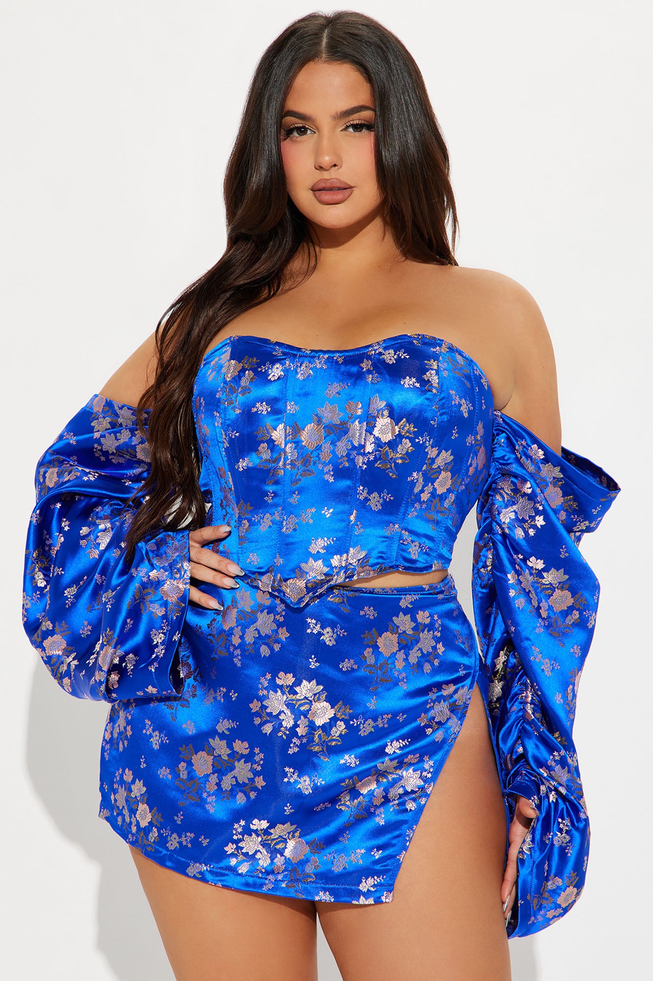 Alexandra Metallic Satin Skirt Set - Royal - Image 5