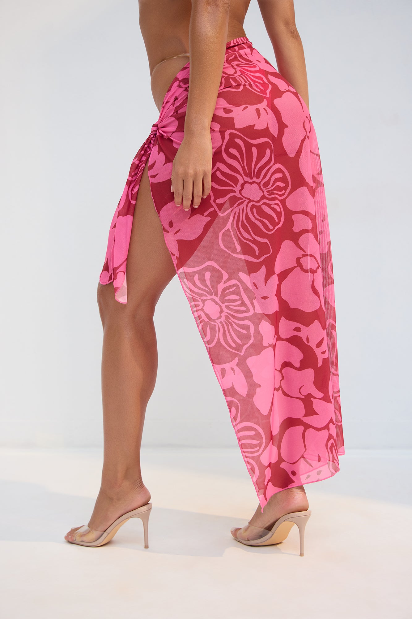 Moana Tropical Florals Mesh Maxi Cover Up Sarong - Red/combo - Image 3