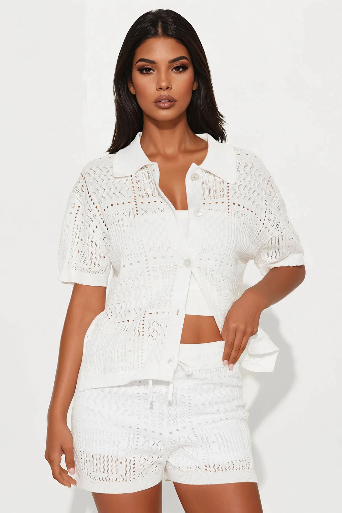 Hazel Crochet Short Set - White - Image 3