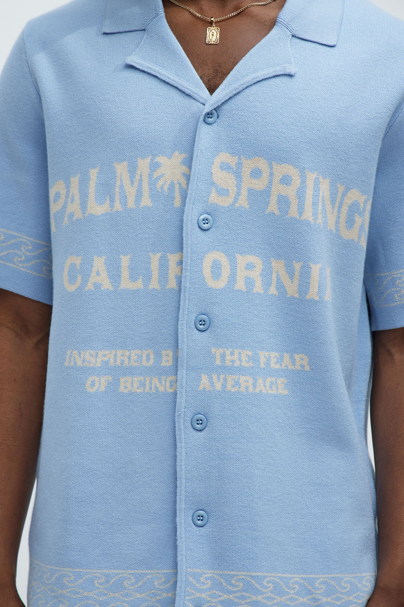 Palm Springs Short Sleeve Knitted Cuban Shirt - Blue/combo - Image 3