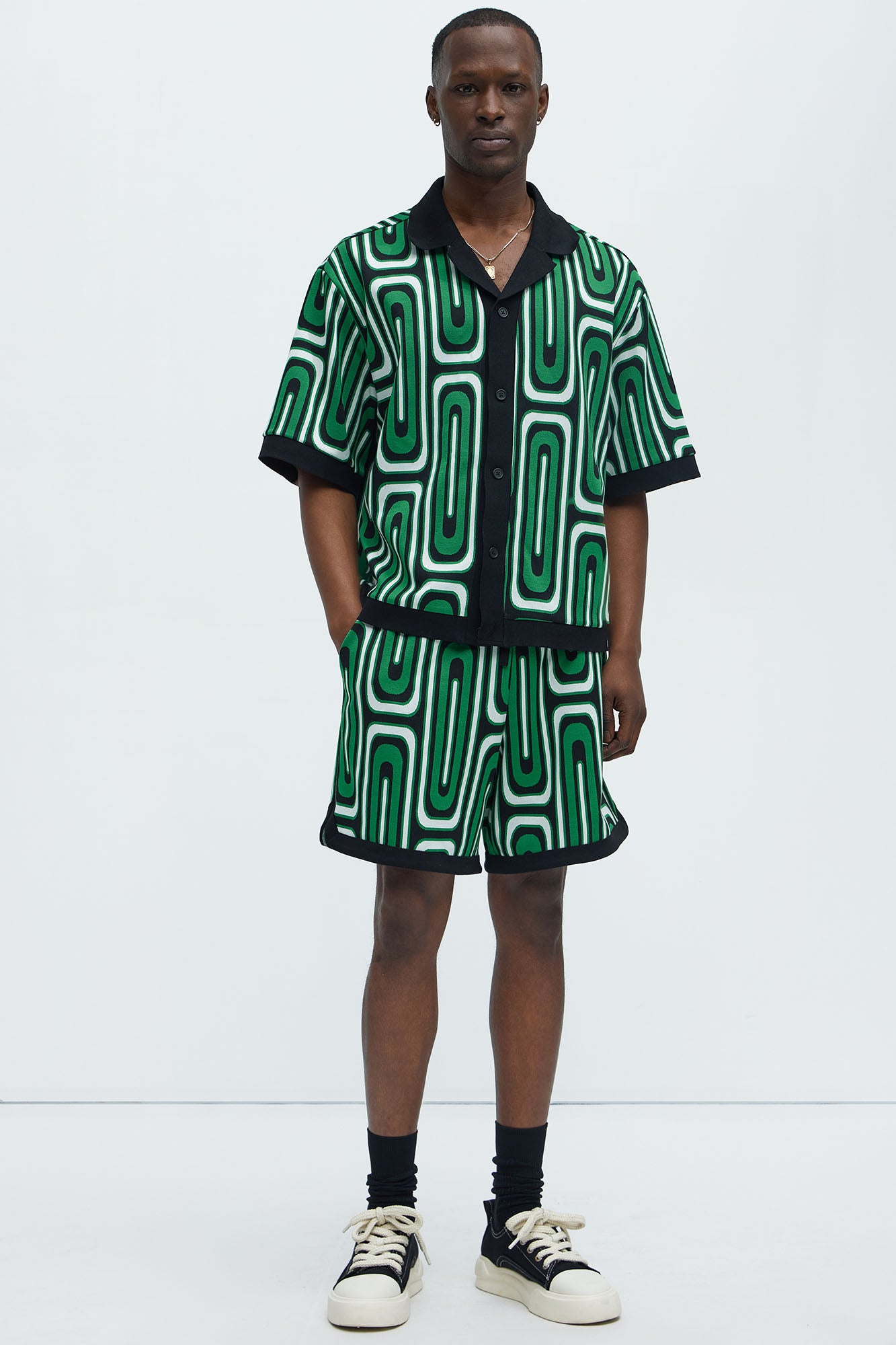 Jack Retro Pattern Cuban Collar Shirt - Green/combo - Image 3