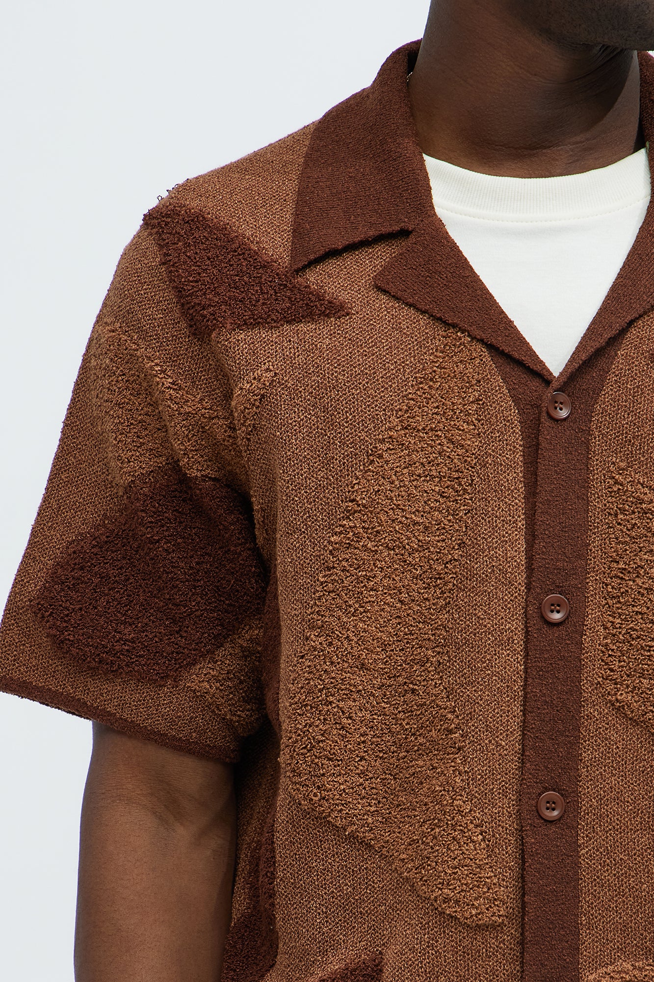 Auron Cuban Collar Knitted Shirt - Brown/combo - Image 3