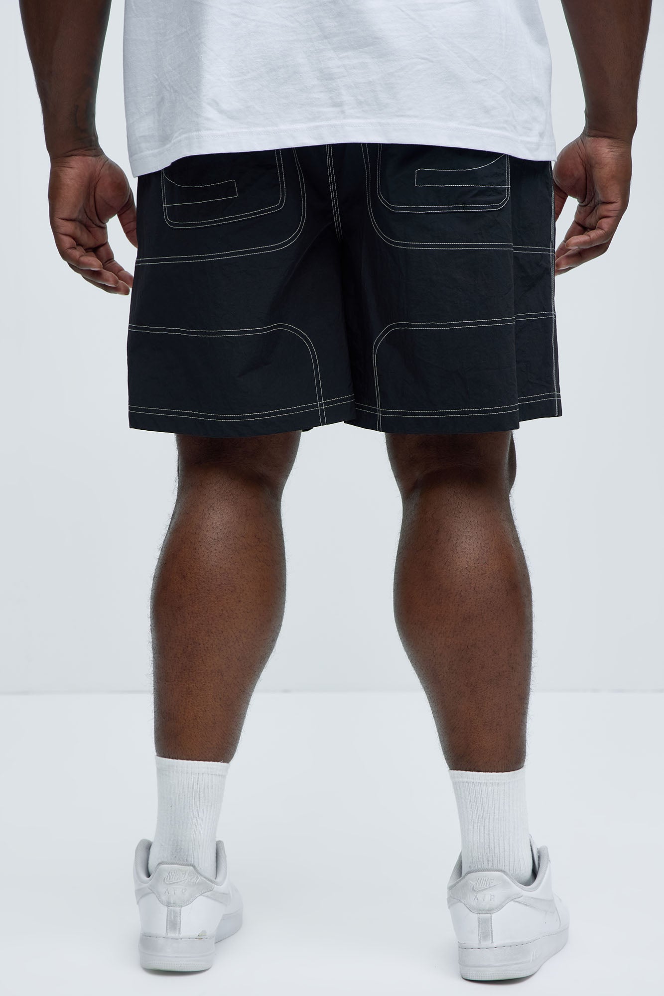 Nylon Contrast Stitch Relaxed Shorts - Black - Image 8