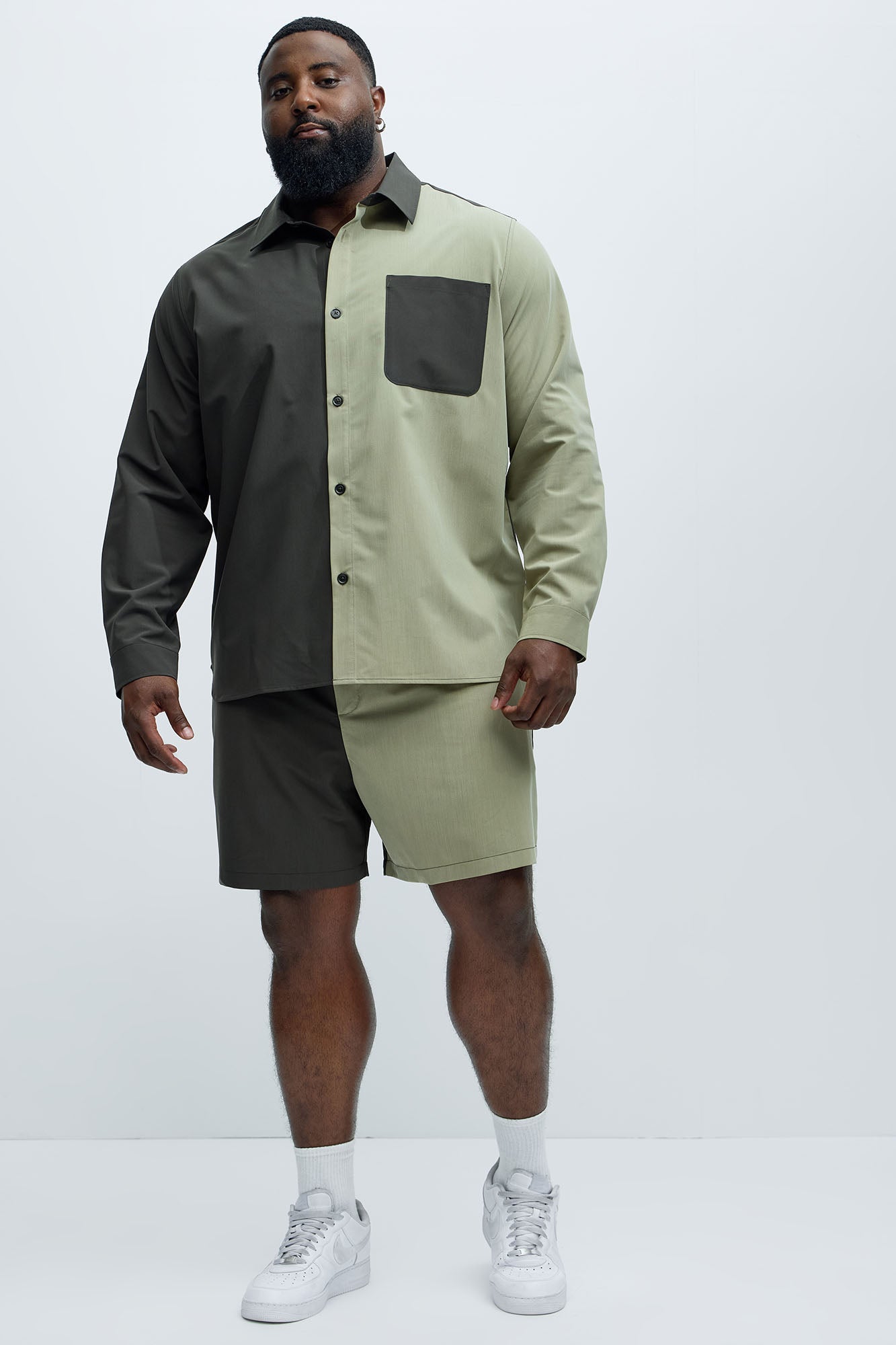 Colorblock Long Sleeve Shirt - Olive/combo - Image 6