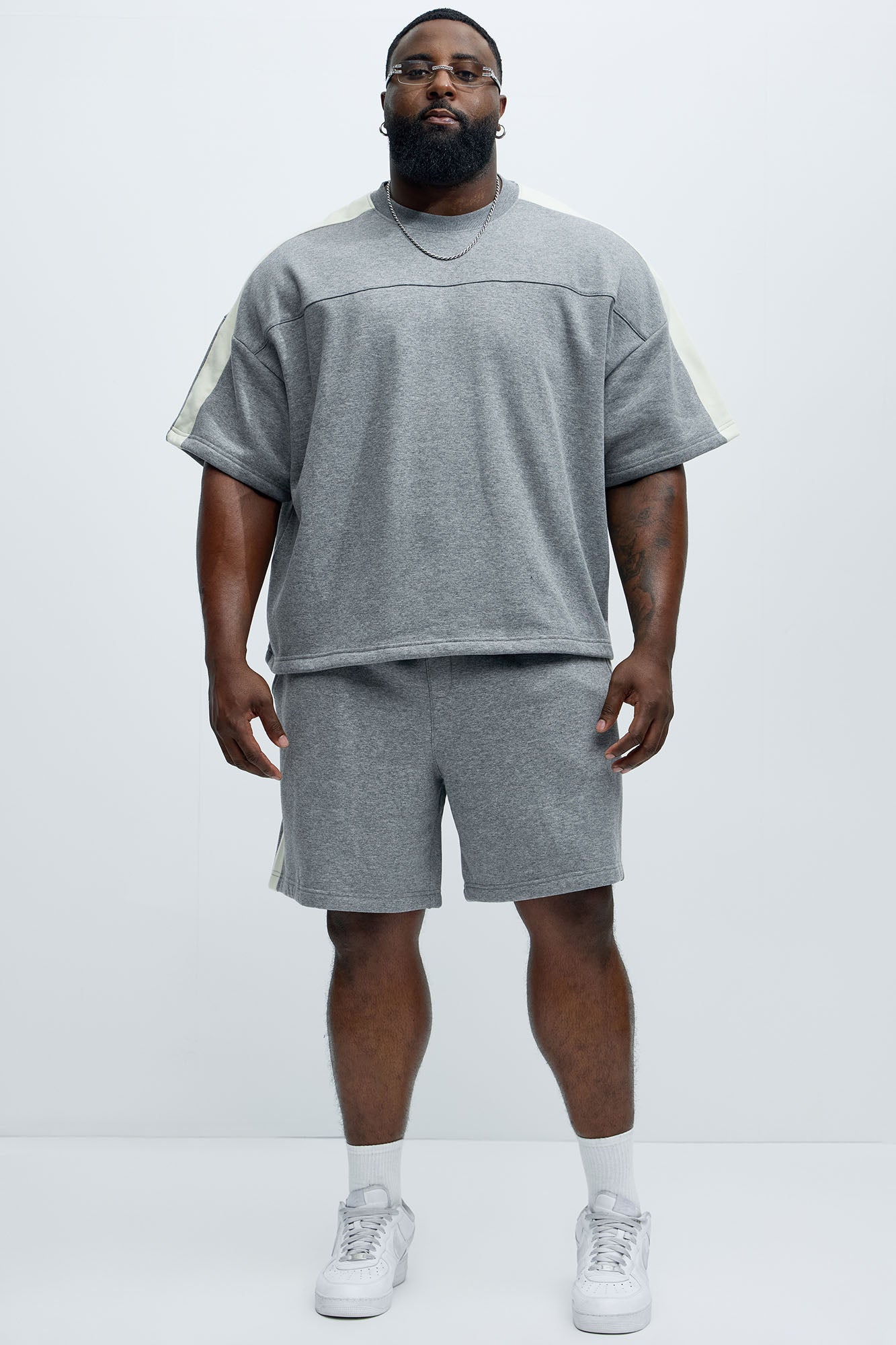 Tyson Oversized Heavyweight Striped Tee - Heather Grey - Image 7