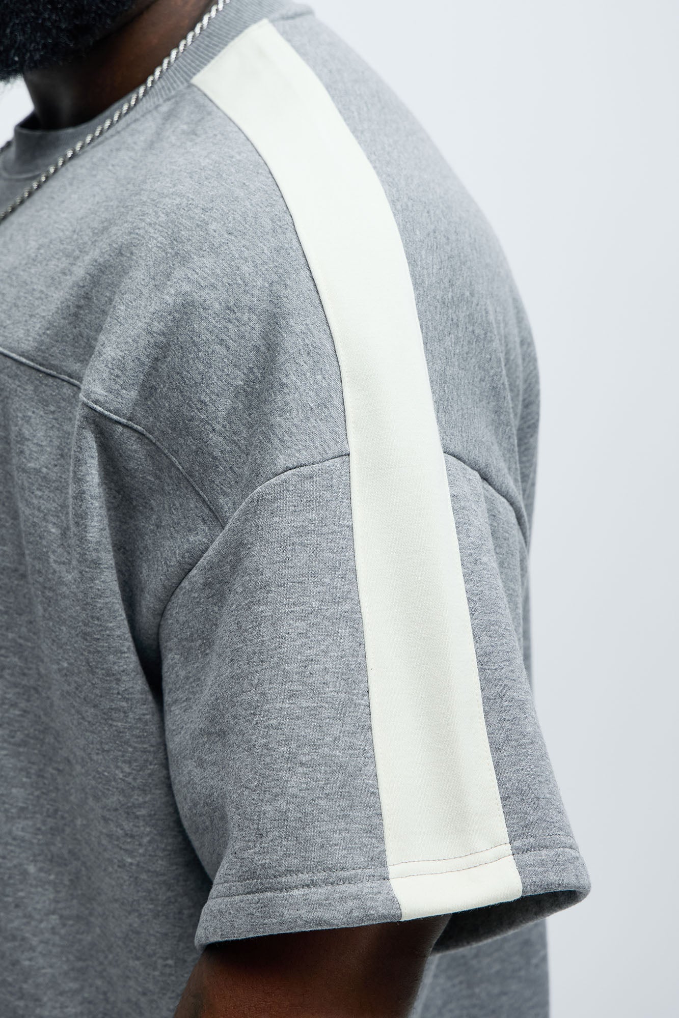 Tyson Oversized Heavyweight Striped Tee - Heather Grey - Image 9