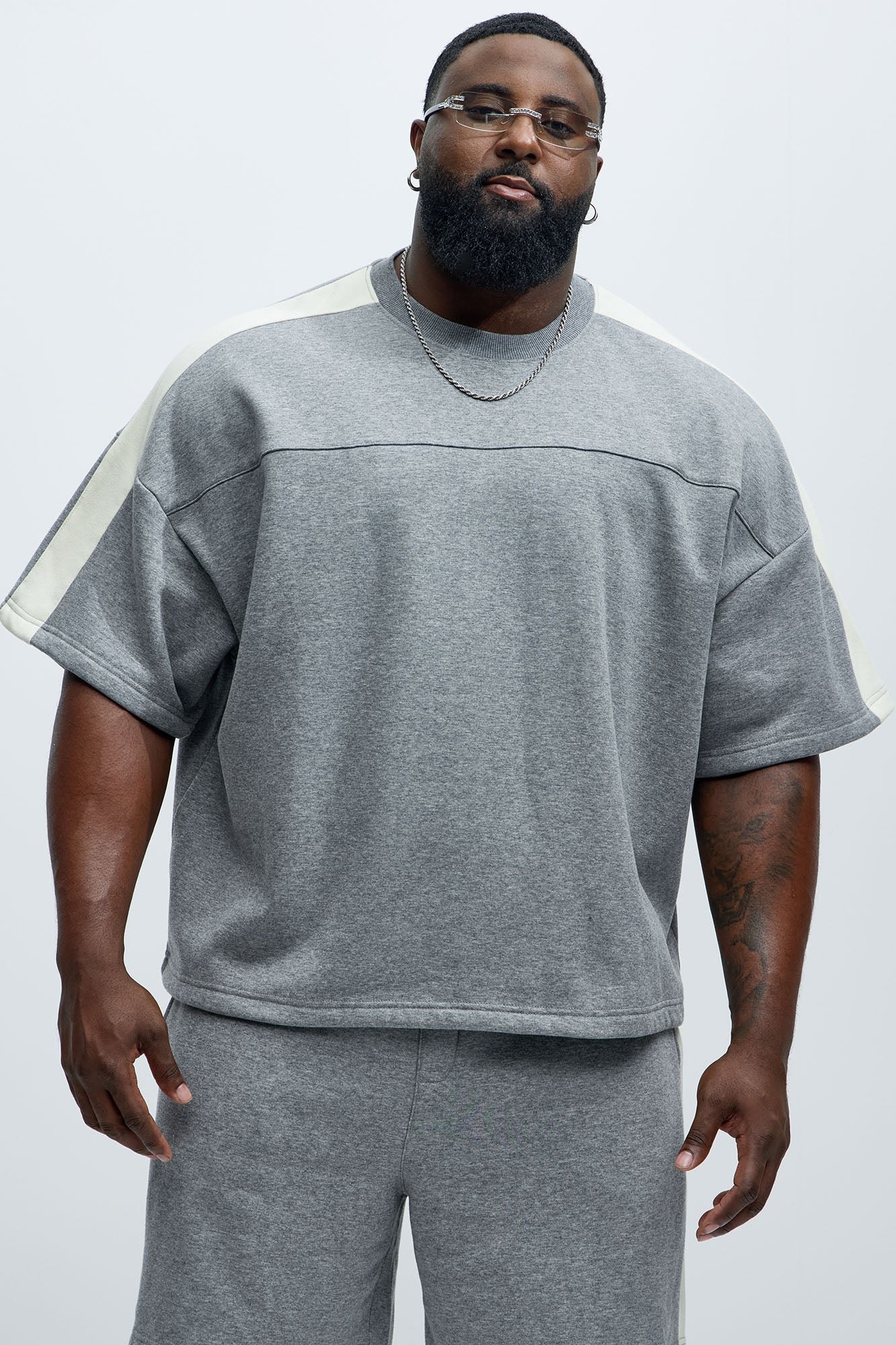 Tyson Oversized Heavyweight Striped Tee - Heather Grey - Image 6
