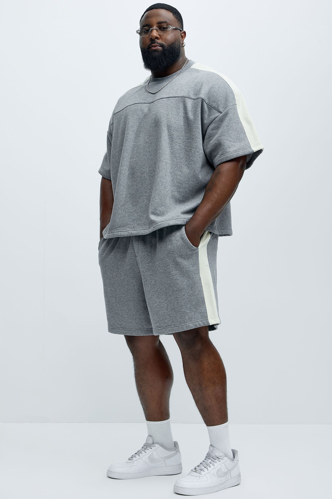Tyson Oversized Heavyweight Striped Shorts - Heather Grey - Image 7