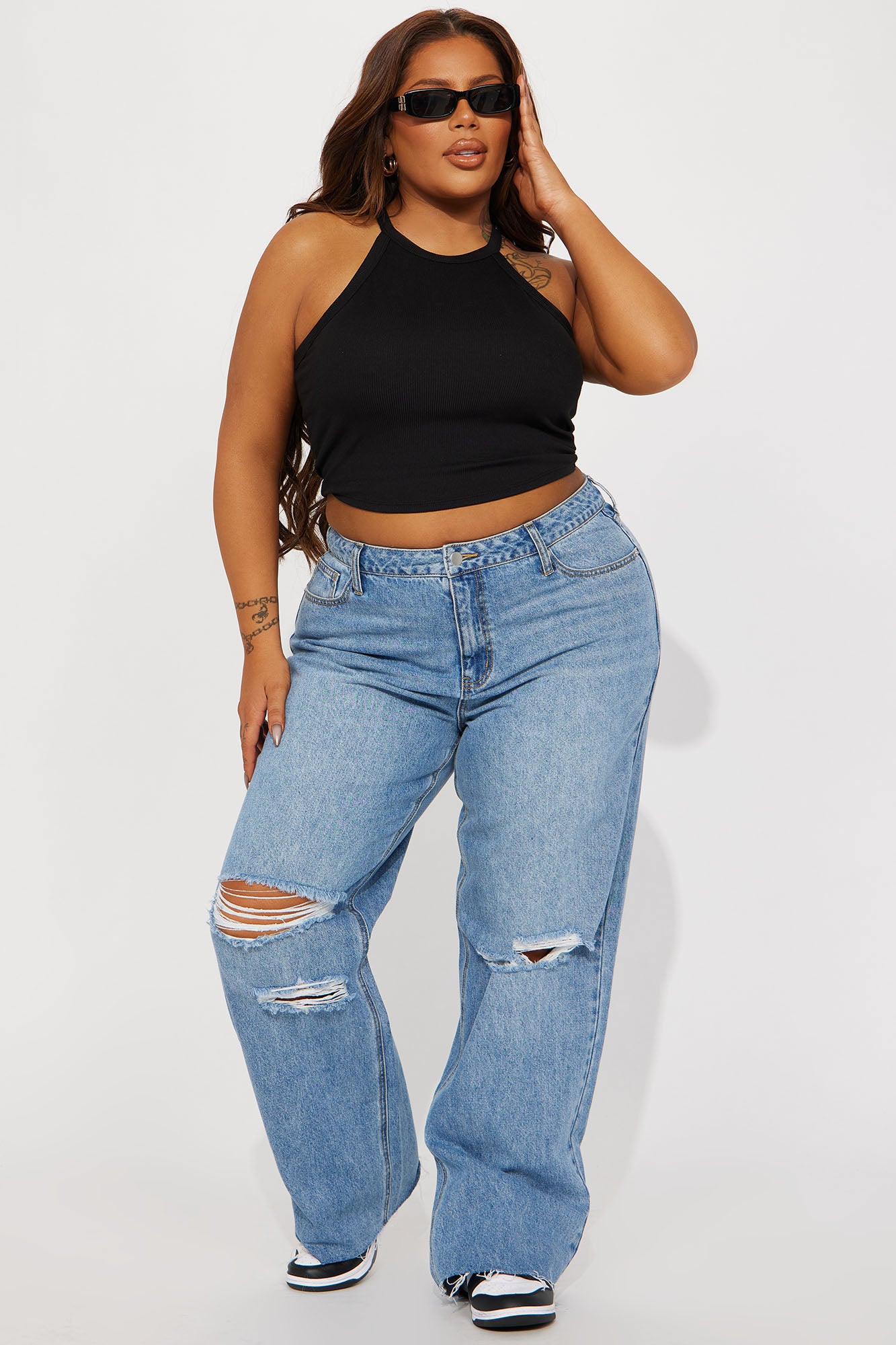 Tough Love Baggy Ripped Straight Leg Jean - Medium Wash - Image 4