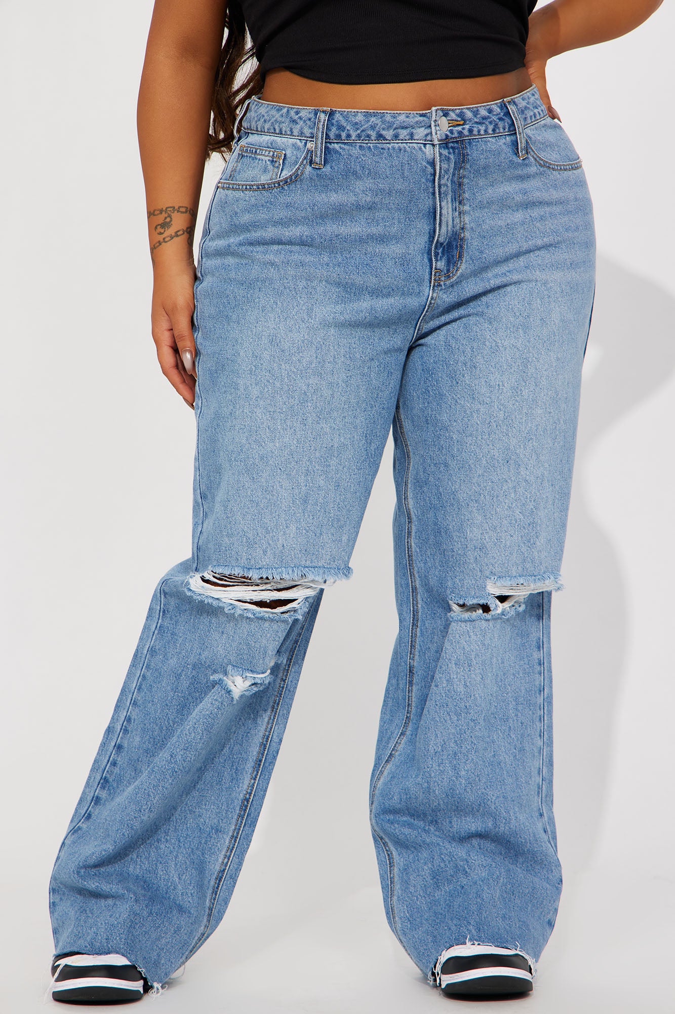 Tough Love Baggy Ripped Straight Leg Jean - Medium Wash - Image 5
