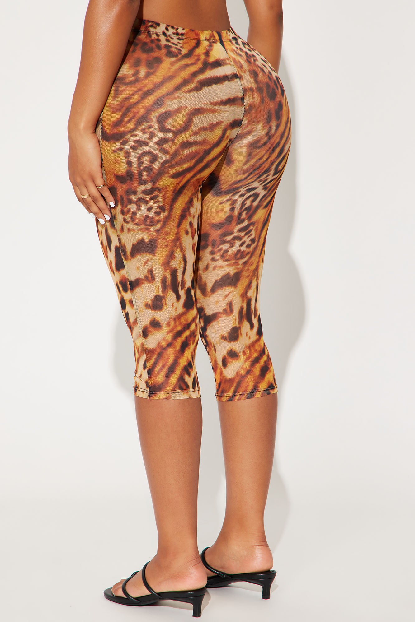 That's Hot Leopard Print Mesh Capri Legging - Brown - Image 3