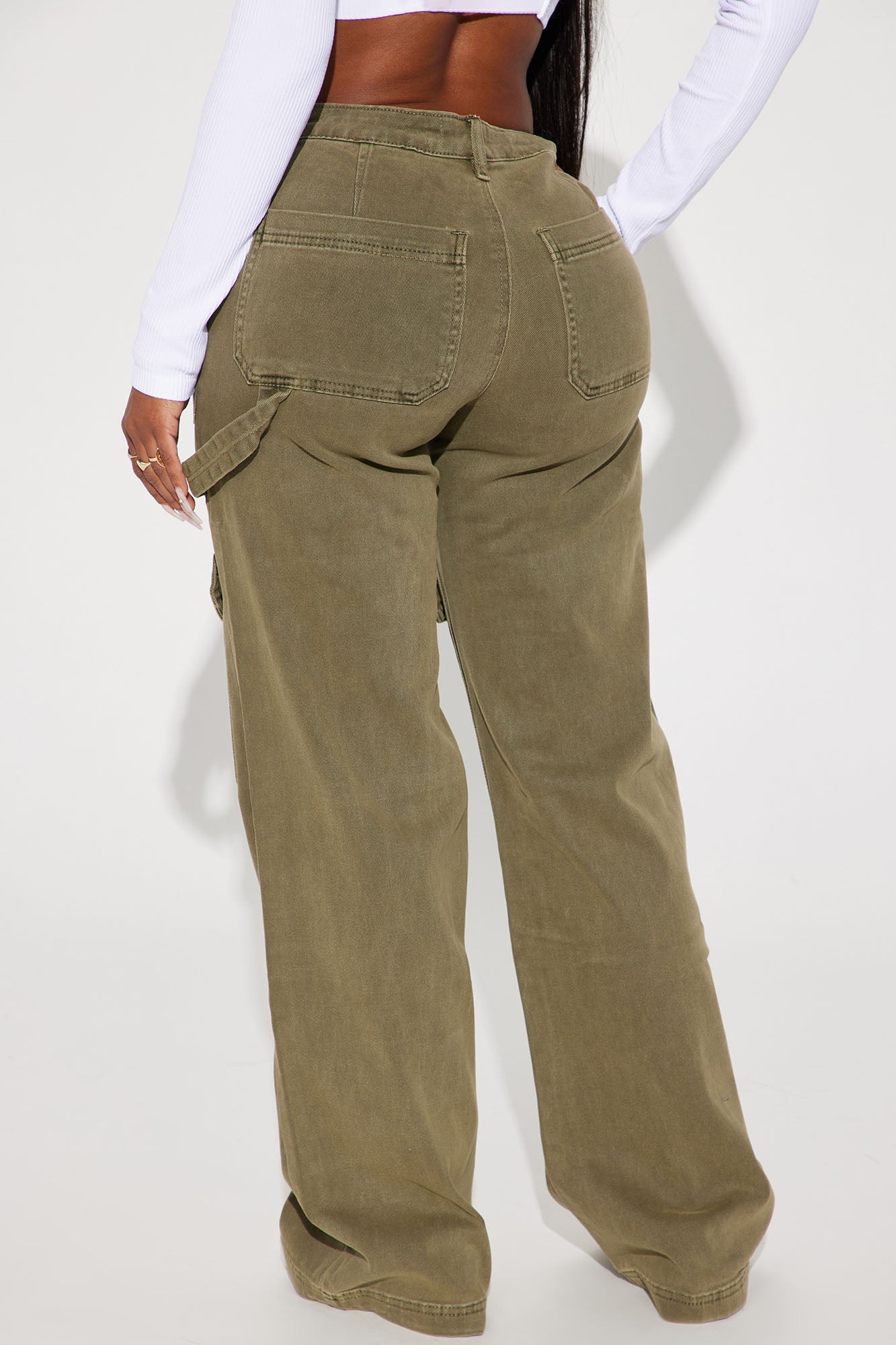 Here We Go Mid Rise Cargo Jean - Olive - Image 3