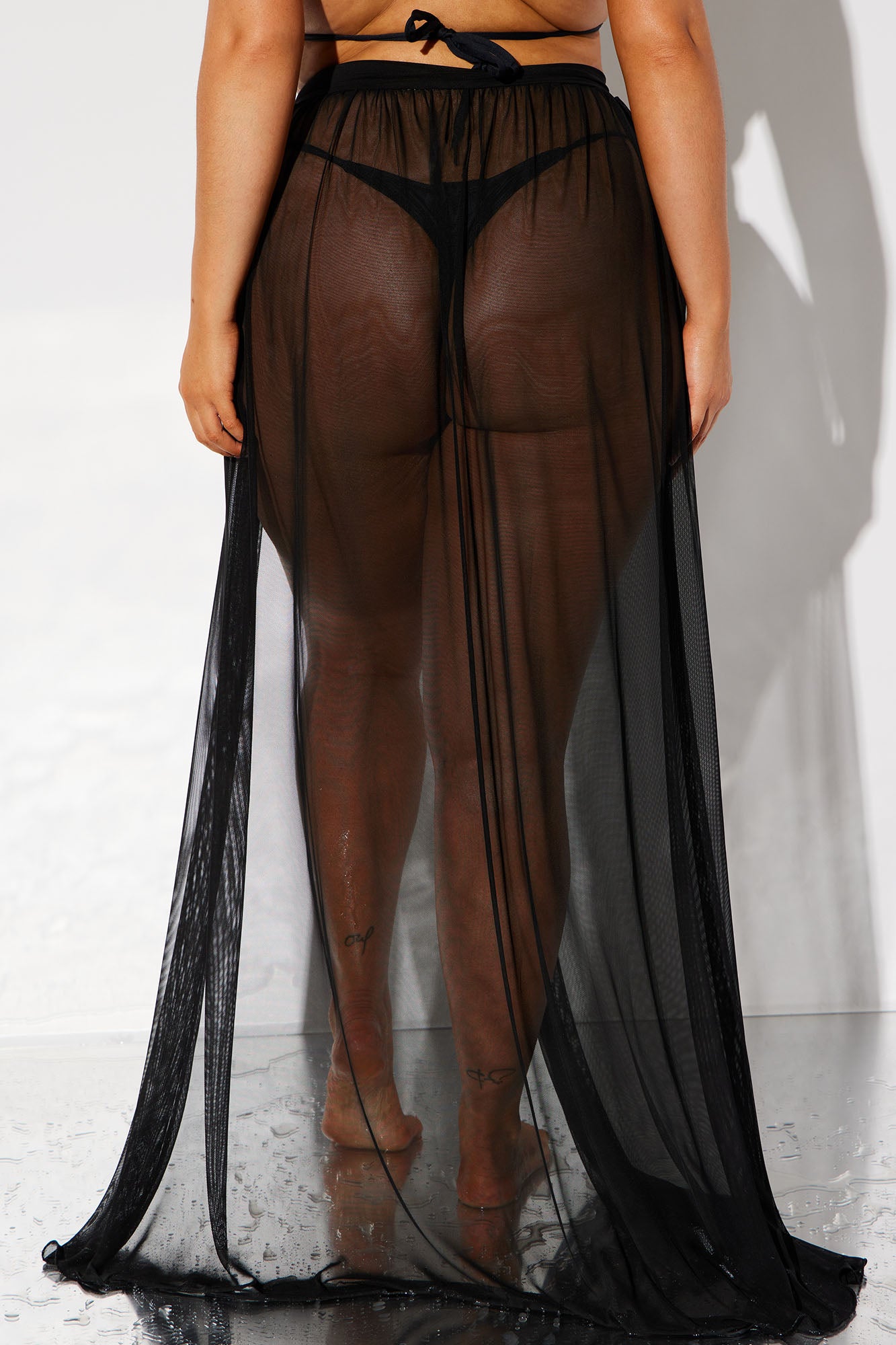 Maui Mesh Swim Tie Maxi Skirt - Black - Image 6