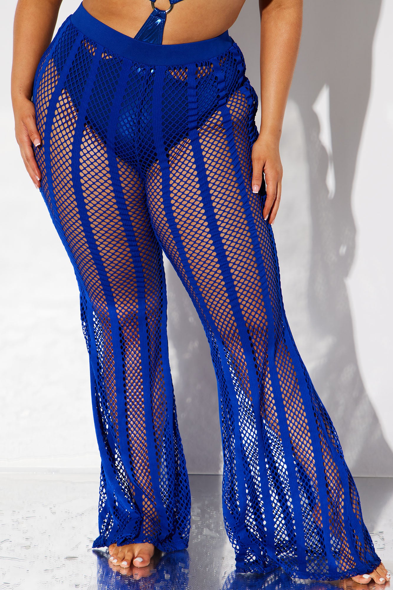 Summer Party Starter Fishnet Cover Up Pants - Royal - Image 5
