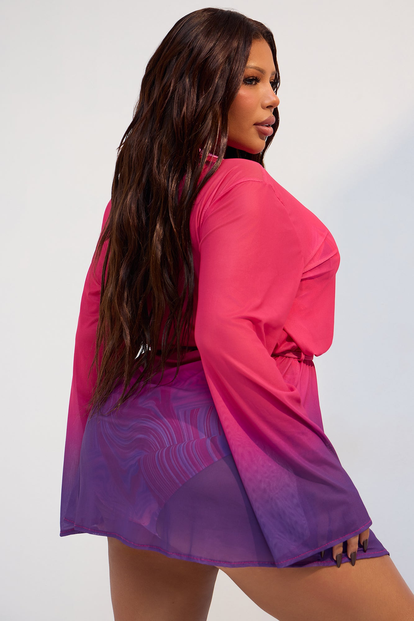 Daniela Ombre Mesh Wrap Cover Up Dress - Pink/combo - Image 6