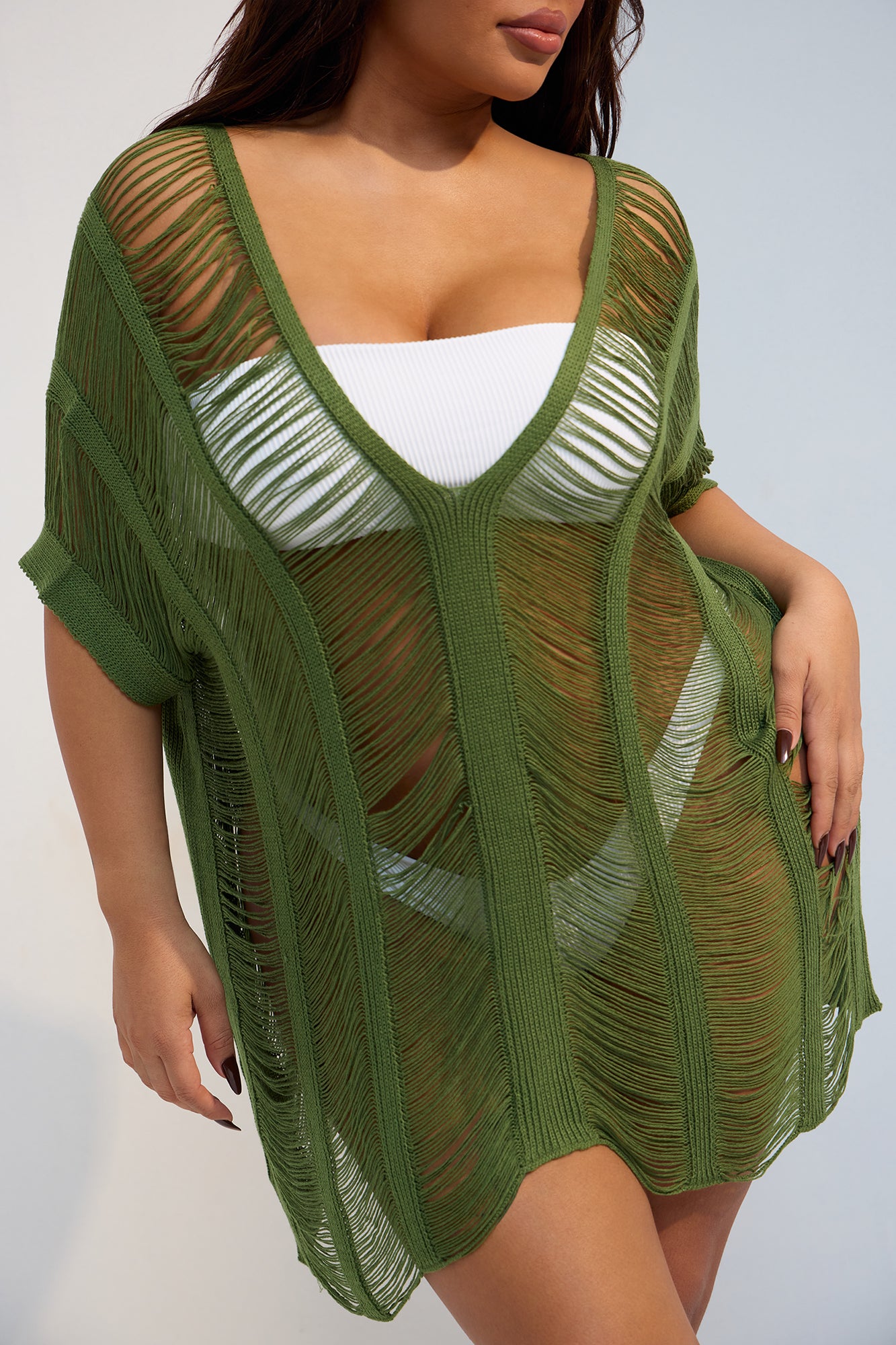 Elizabeth Crochet Cover Up Dress - Olive - Image 8