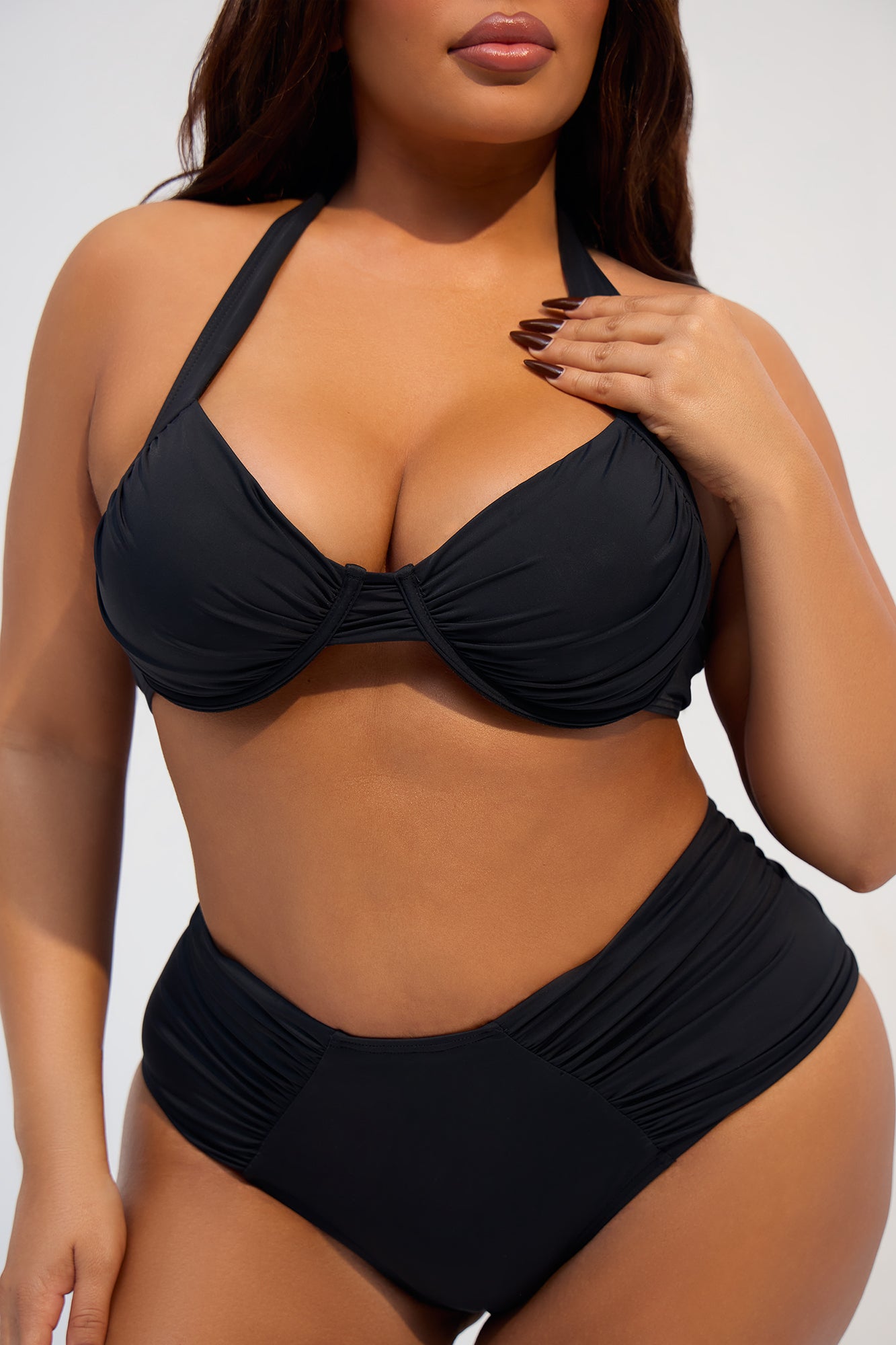 Summer Feels Ruched Underwire 2 Piece Bikini - Black - Image 5