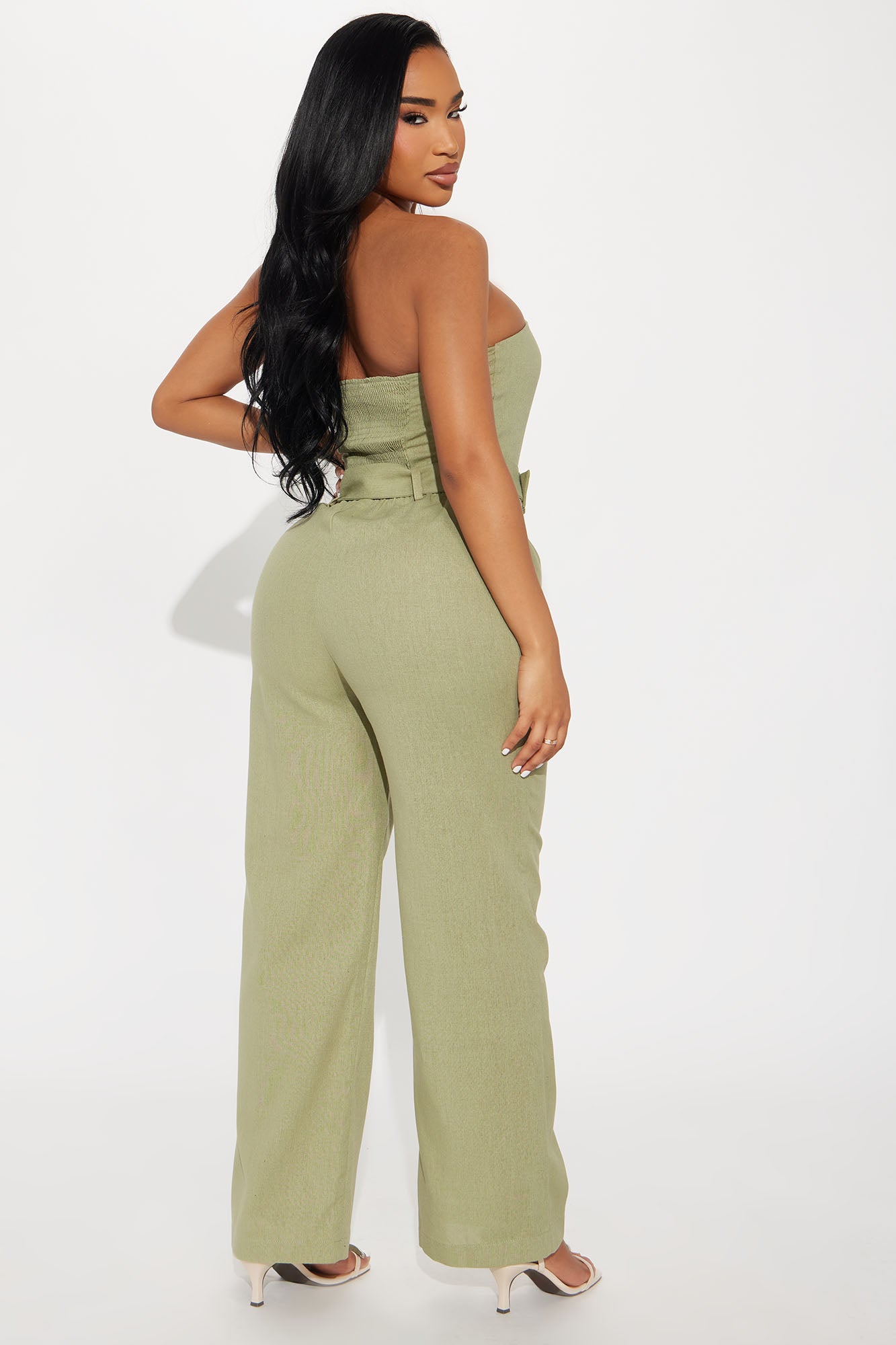 Leona Linen Jumpsuit - Olive - Image 3